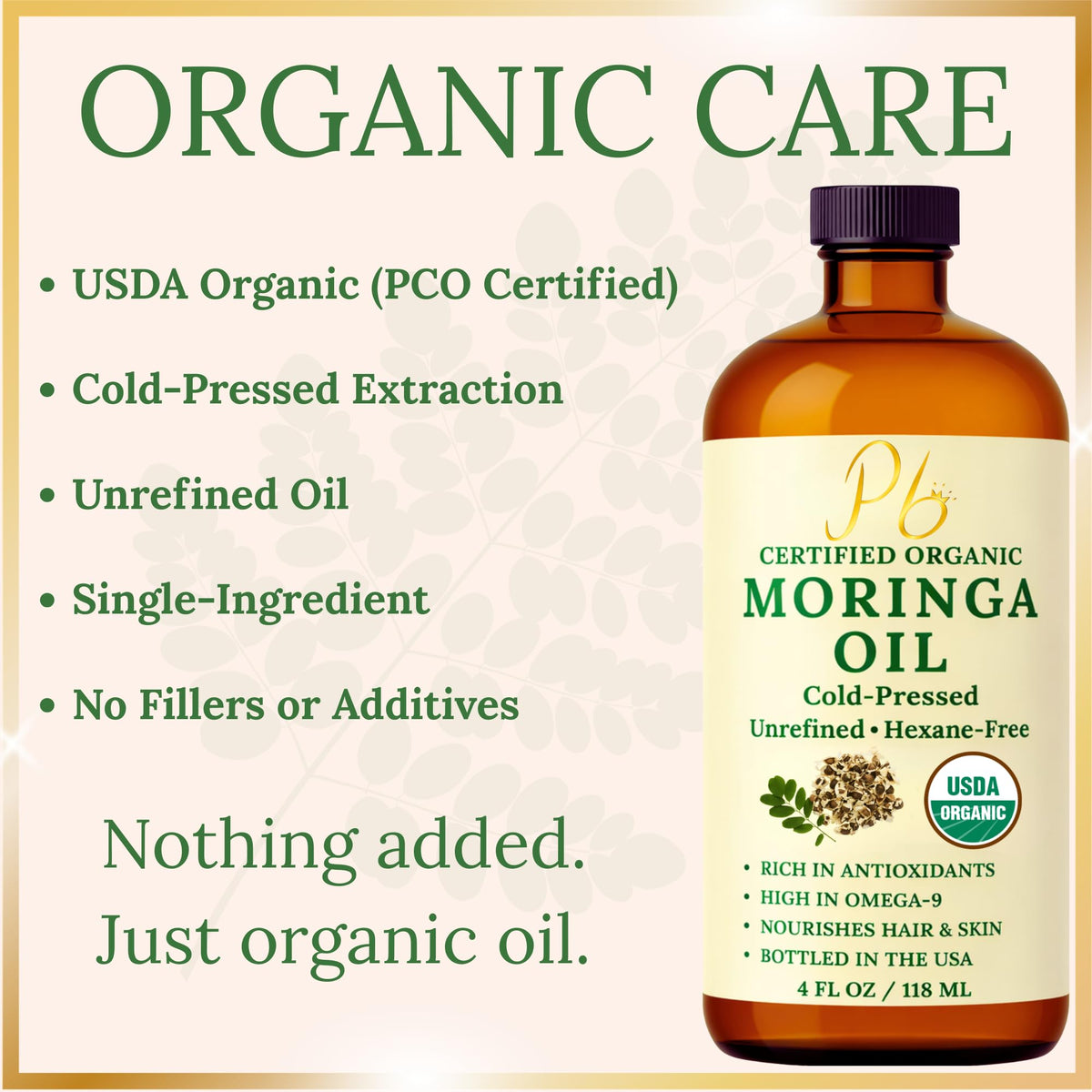 Pomberries Aceite De Moringa – 100% Puro, Prensado En Frío Y Sin Refinar – Aceite De Semilla De Moringa Para Rostro, Piel, Cabello Y Cuerpo – Hidratante, Antiedad – Botella De Vidrio Ámbar De 118 Ml(4