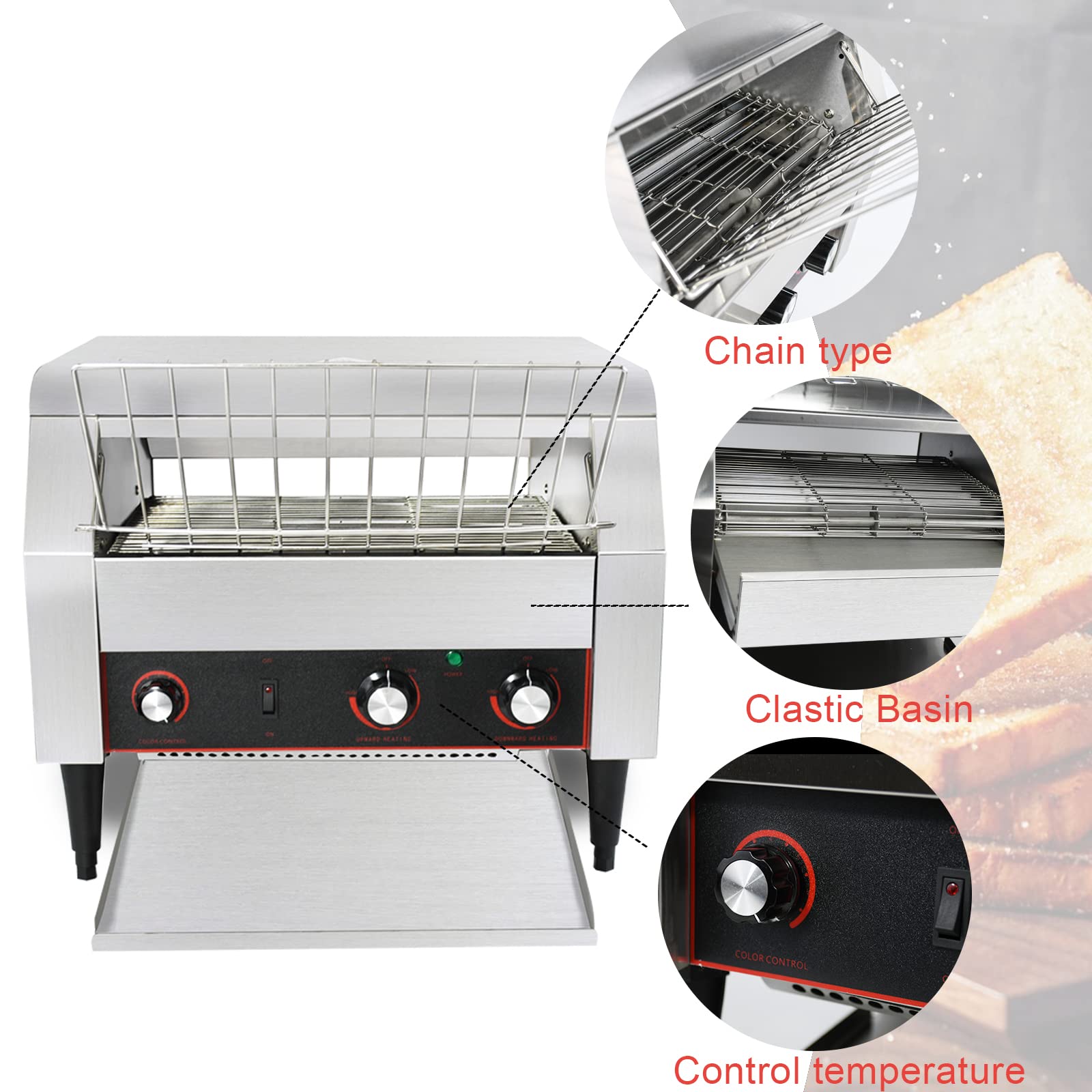 NJTFHU Tostador Transportadora Comercial, 2600 W/450 Rebanadas/Hora, Control de 7 Velocidades/3 Opciones de Modo, Industrial de Encimera, Eléctrica de Restaurante