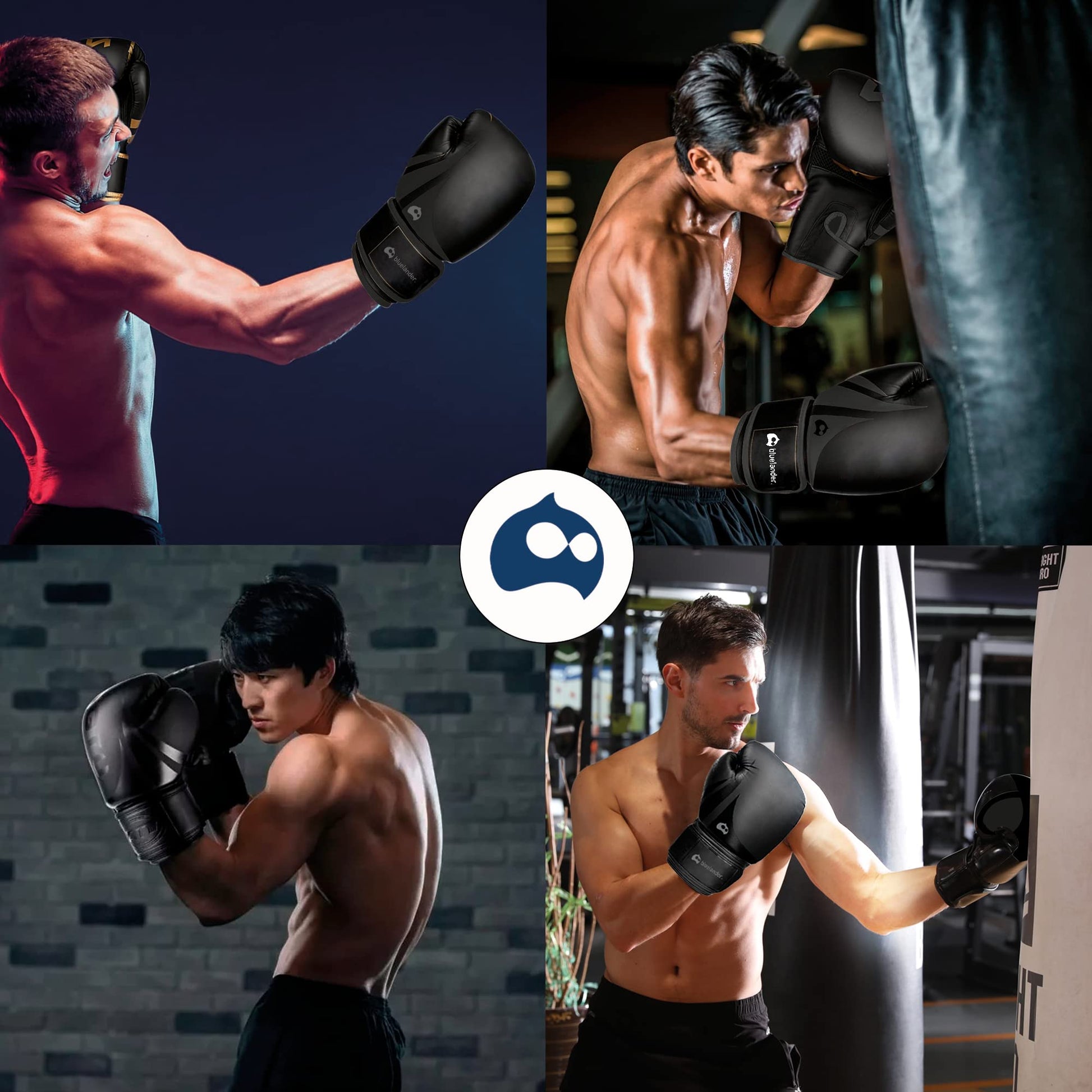 Bluelander Guantes de Boxeo 16 Oz, Ideal para Hombres y Mujeres, Guantes para Box, con Protector Bucal, Entremaniento, Absorción de Impactos y Correa de Velcro para Kickboxing y MMA