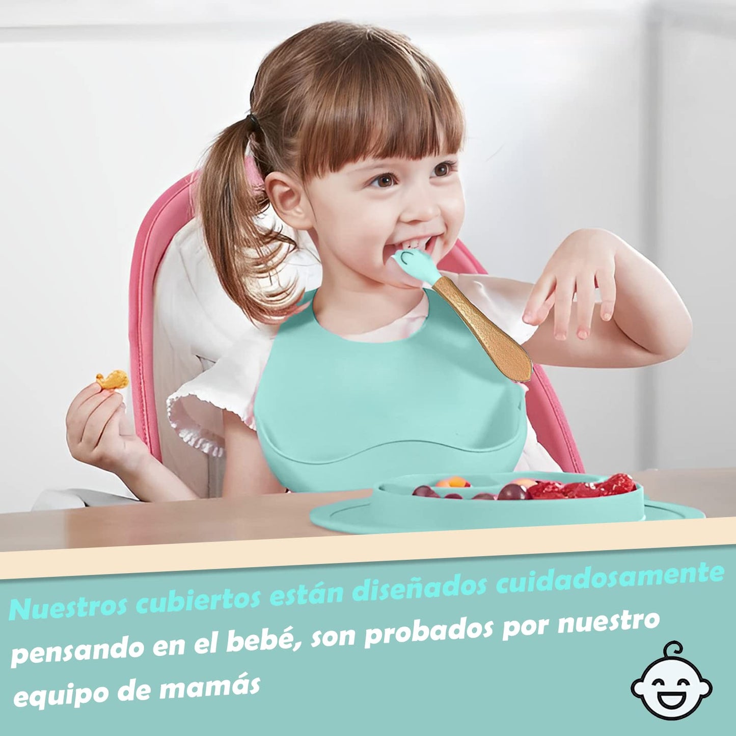 Set de Platos de Silicón para Bebé Verde Antivuelco Sin BPA
