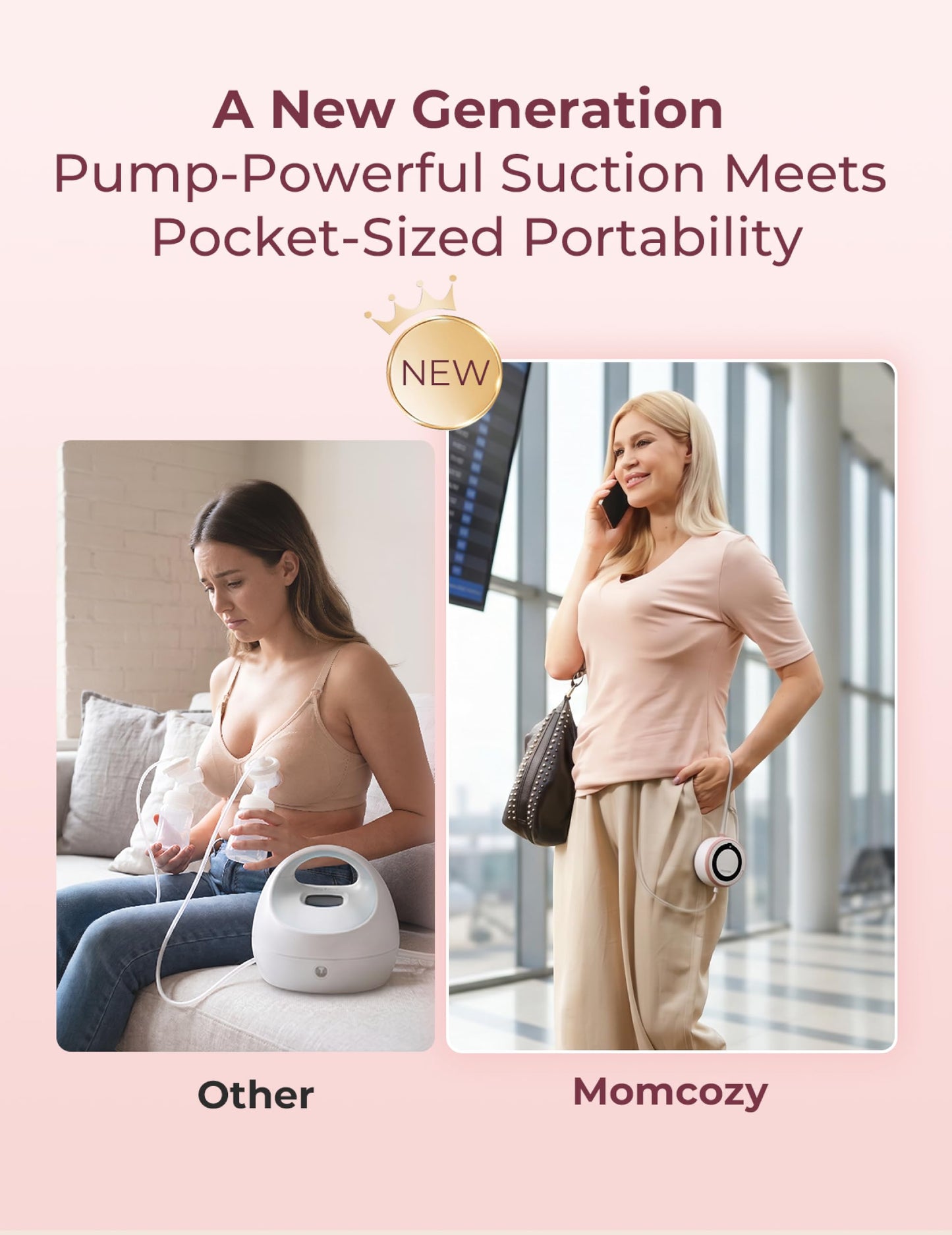 Momcozy Extractor de Leche Eléctrico Portátil | V1 PRO, Sacaleches Wearable, 3 Modos y 15 Niveles, Brida Doble Antifugas, Rojo Acogedor
