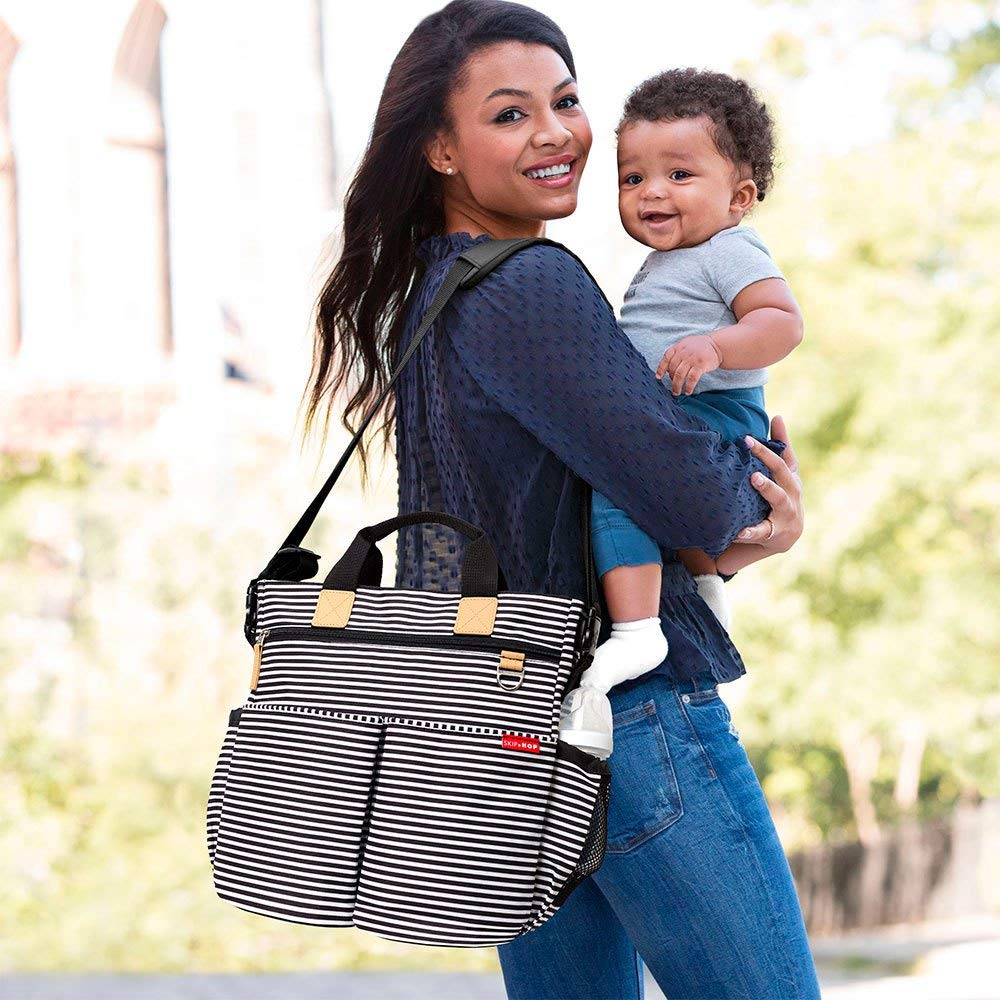 Skip Hop Messenger Diaper Bag With Matching Changing Pad, Duo Signature, Black White Stripe