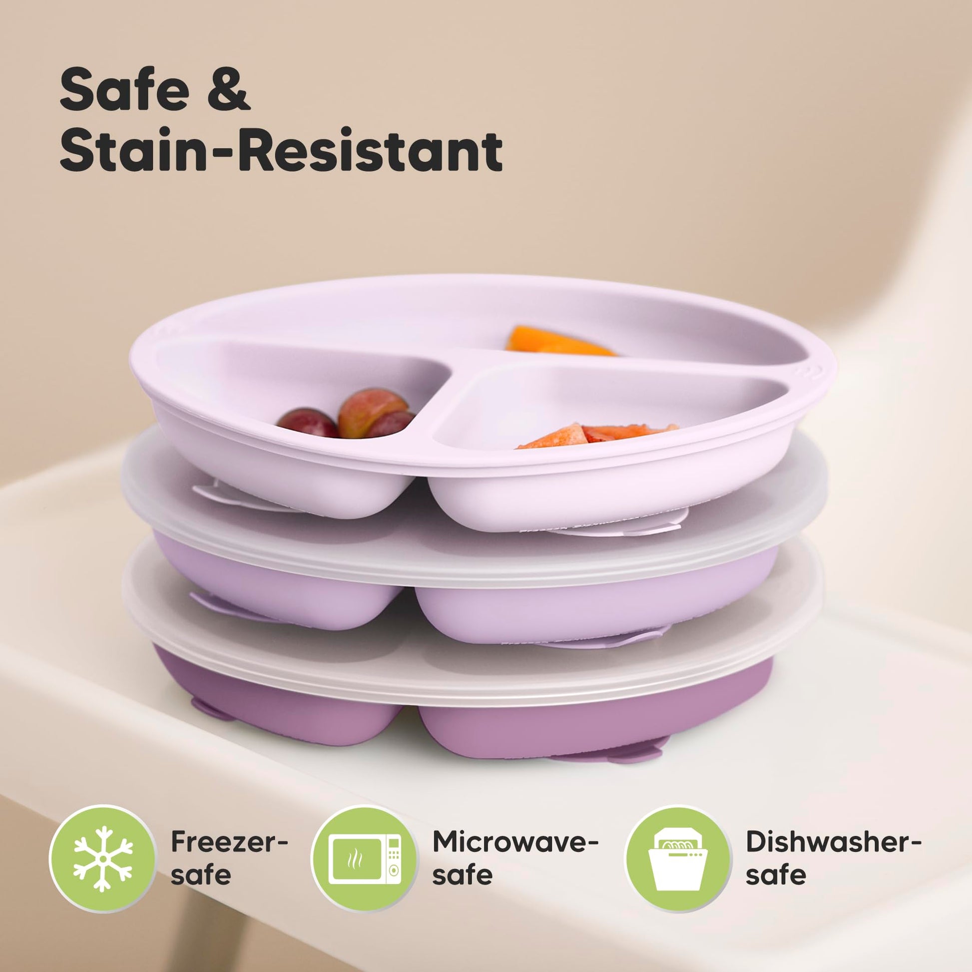 KeaBabies - Placas de succión con tapa para bebé, 3 unidades, 100% silicona, sin BPA, microondas (borgoña)