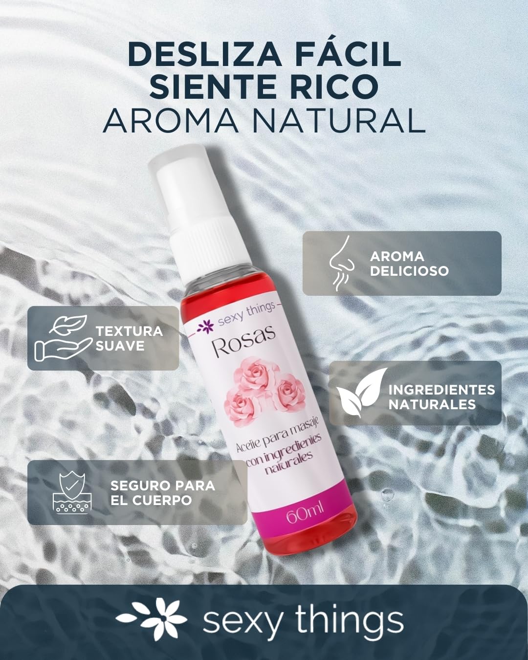 Aceite para Masaje Corporal Sexy Things Rosas con Ingredientes Naturales Ideal para Relajación en Pareja