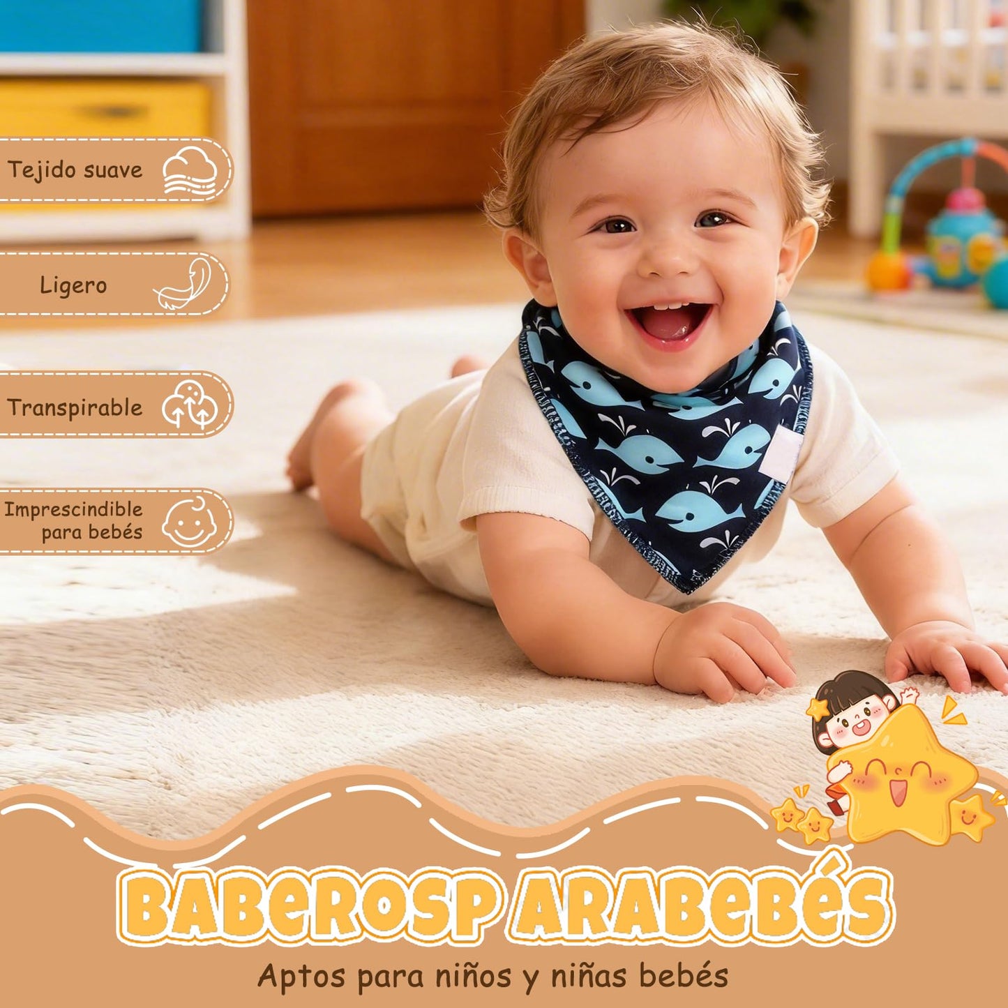 Baberos Impermeables para Bebe,8 pcs Bandanas Recien Nacido de Puro Algodón,Baberos para la Dentición para Recién Nacidos y Niños de 0 a 36 Meses Dentición y Babeo