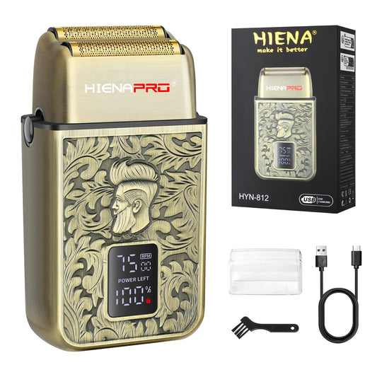 Maquinilla de Afeitar Eléctrica HIENA PRO Aluminio Profesional USB LED para Hombre