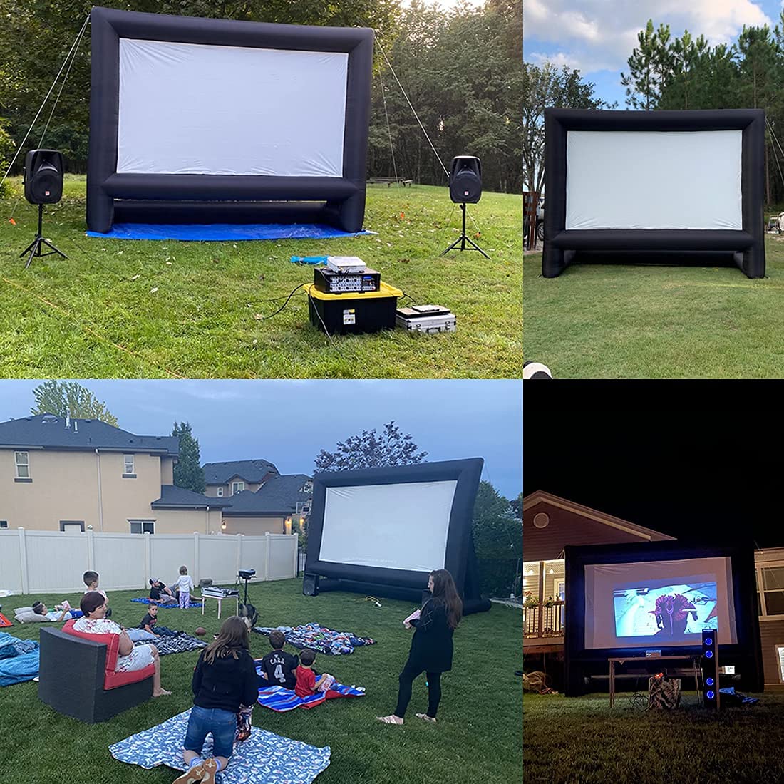 AZXRHWYGS Pantalla de película inflable de 20 pies para cine al aire libre con soplador de bolsa de transporte para proyección delantera y trasera, cine en casa, patio trasero, diversión en la piscina