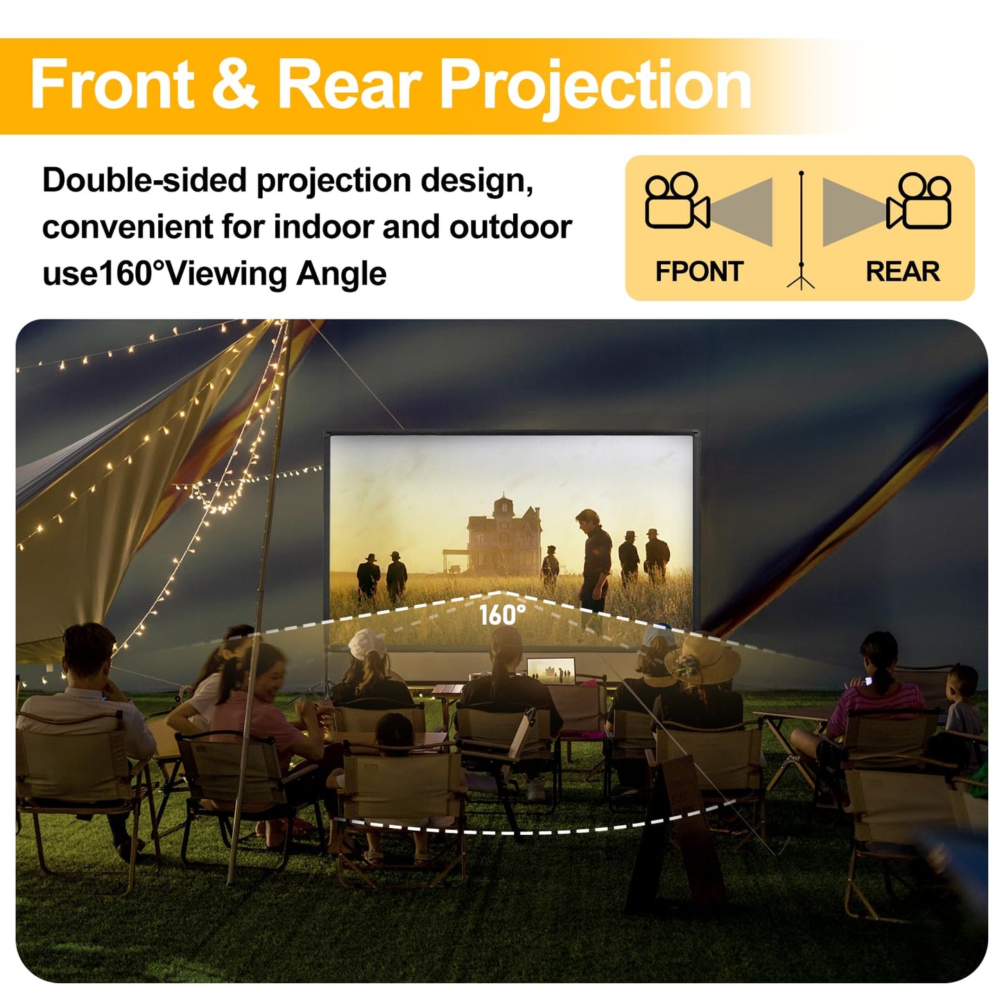 visualización de proyector para exteriores con soporte, soporte de visualización portátil de 150 pulgadas con barra de cuerda elástica, interior 16:9 4K HD sin arrugas, visualización de proyección