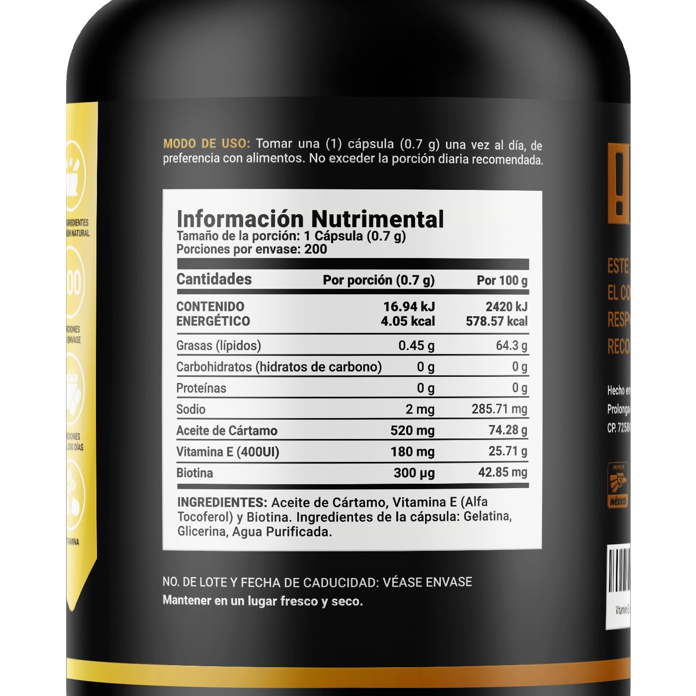 B Life Company Vitamina E + Biotina de 200 Cápsulas. Ingredientes naturales. Supplement E&B.