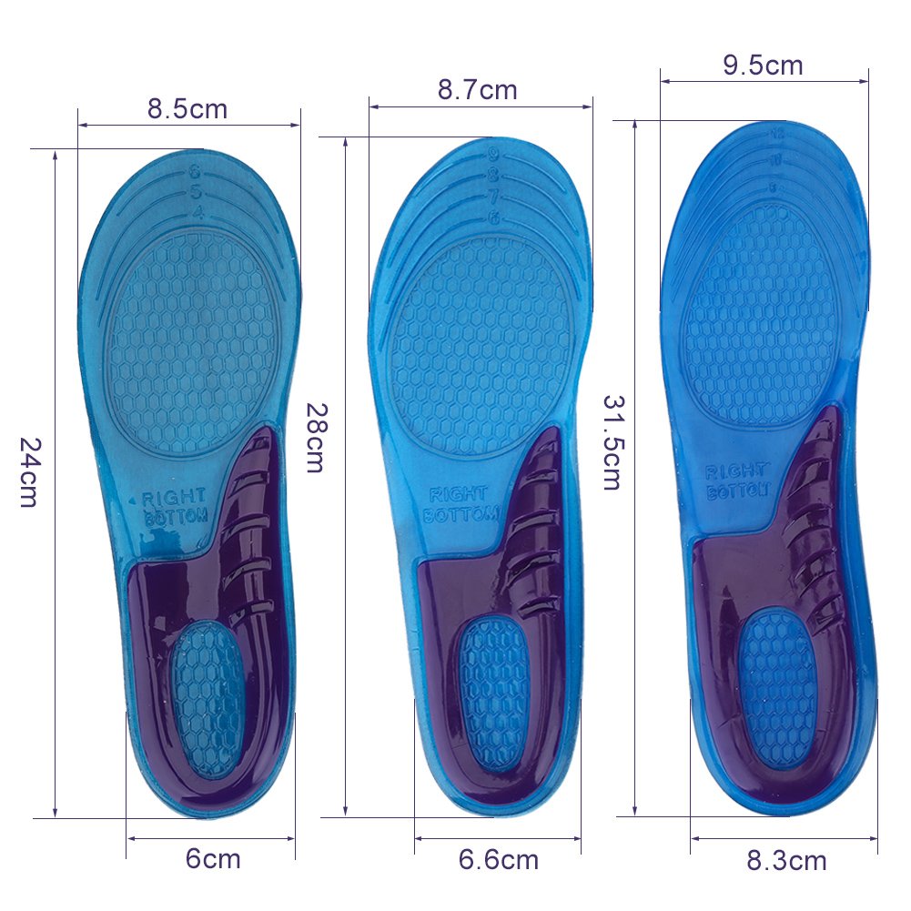 Plantillas de silicona Plantillas unisex de cuerpo entero Plantillas deportivas suaves y ortopodicas anti-shock para la fascitis plantar Soporte para el arco y dolor los pies(S)