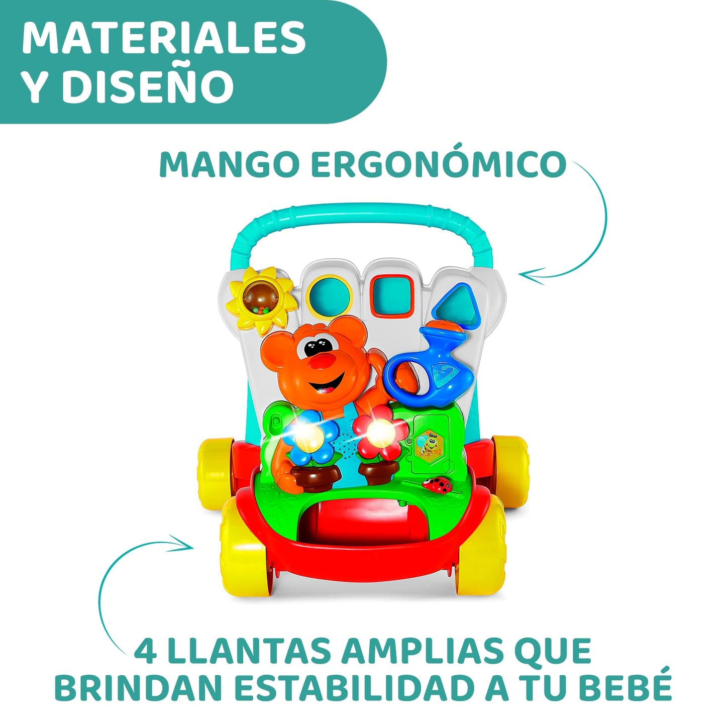 CHICCO, Andadera para Bebé 2 en 1, Tablero con Juegos, Luces y Sonidos