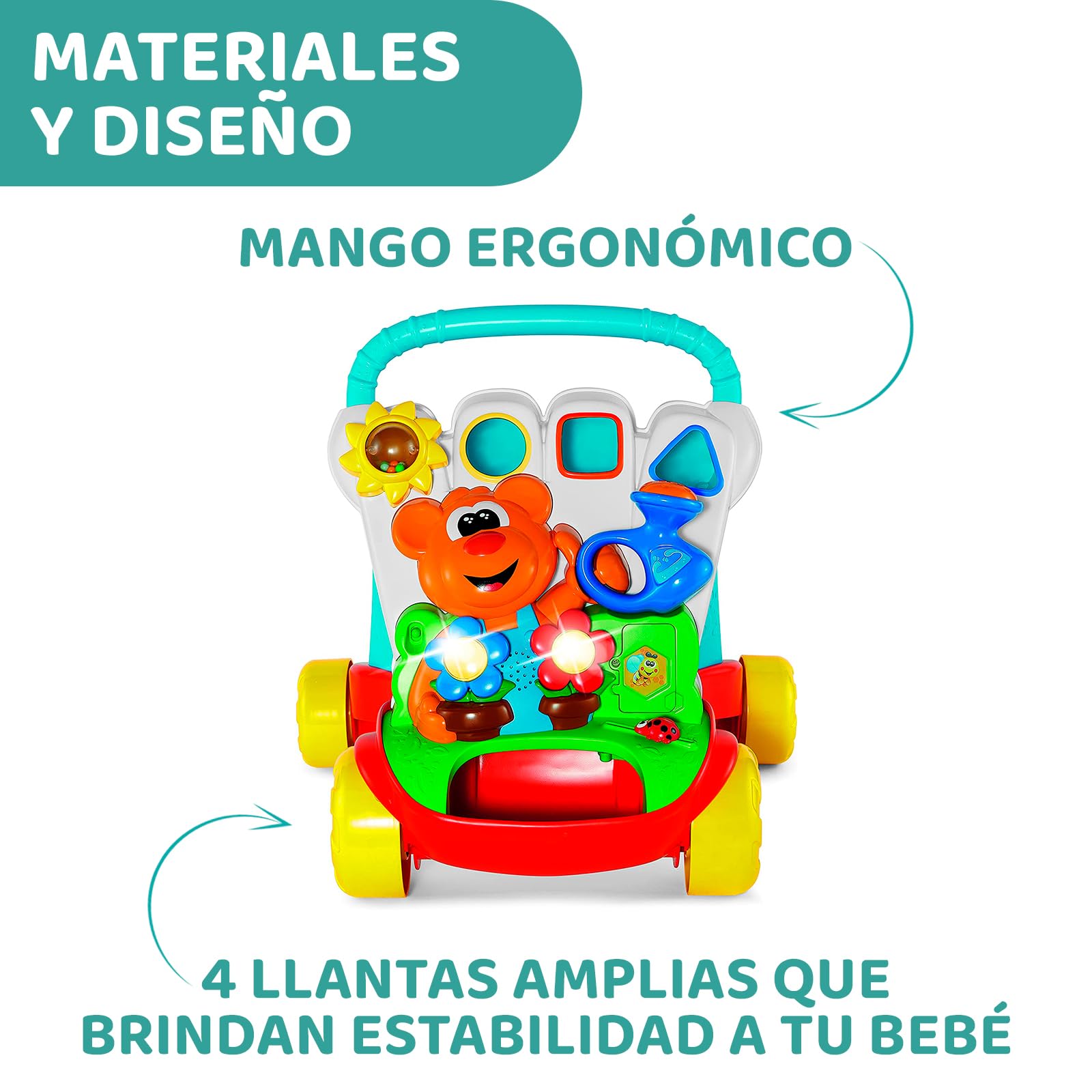 CHICCO, Andadera para Bebé 2 en 1, Tablero con Juegos, Luces y Sonidos