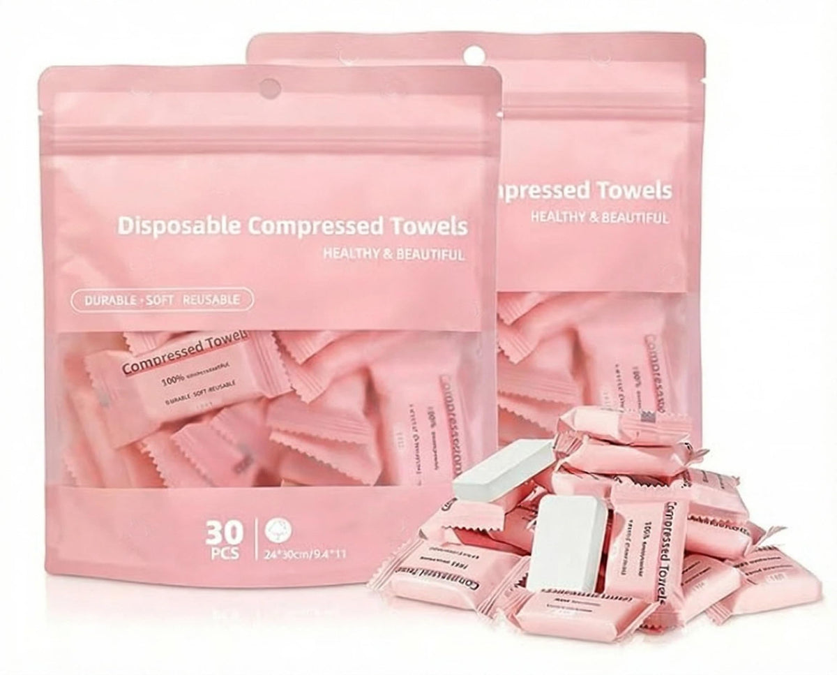 Wyiyuan 60 toallas faciales comprimidas desechables, toallas comprimidas espesantes, pañuelos de algodón portátiles para viajes, belleza, camping, senderismo, actividades al aire libre, desmaquillaje.