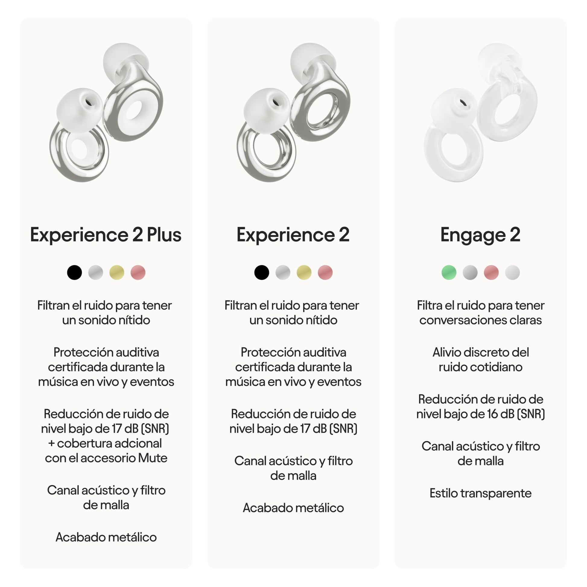 Loop Experience 2 Plus Tapones auditivos – Protección auditiva certificada para conciertos y festivales, eventos en vivo, deportes, DJ y vida nocturna – SNR 17 dB (alta fidelidad) + accesorio Mute
