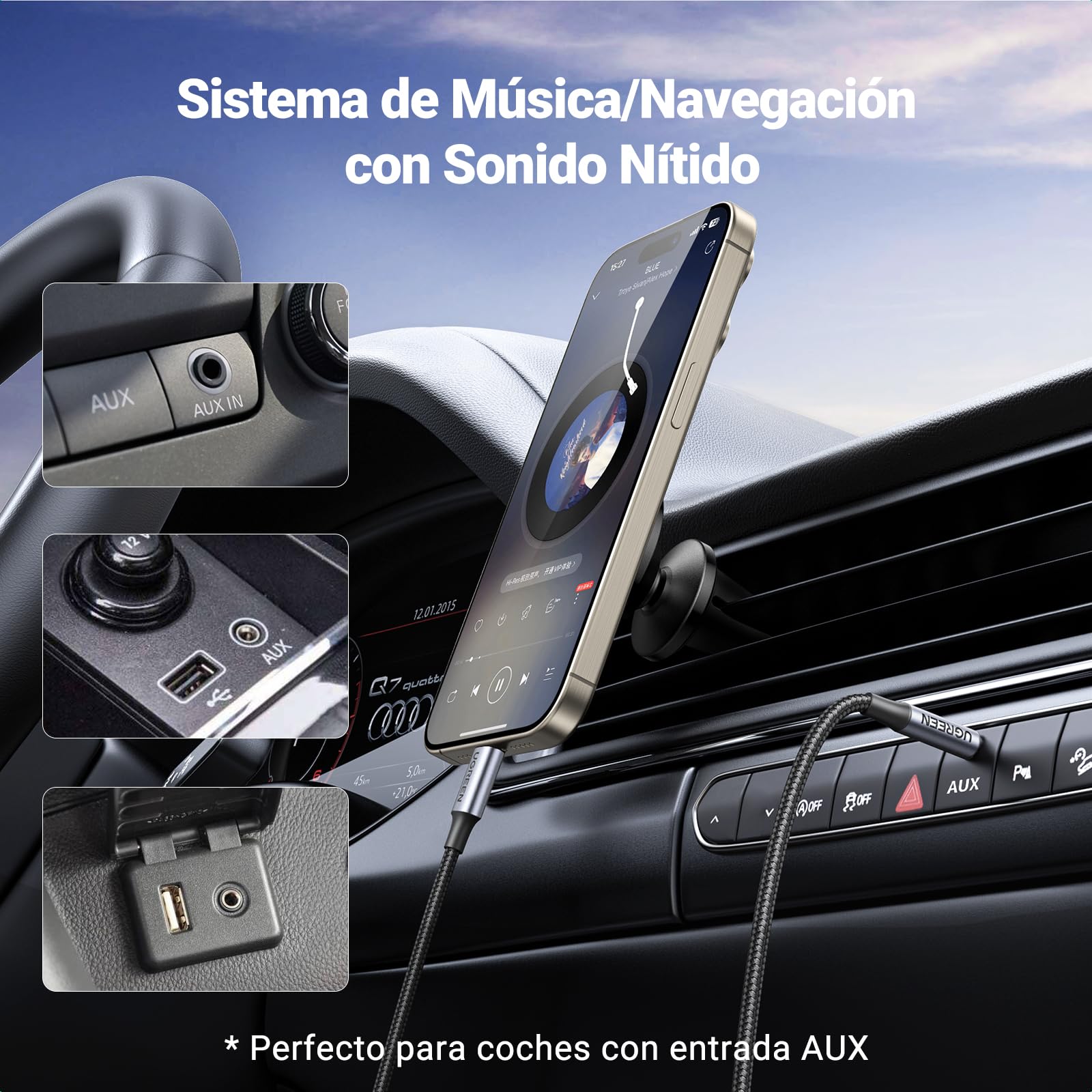 UGREEN Cable USB C a Jack 3.5, Cable Auxiliar DAC Chip para Coche, Adaptador USB-C a Jack 3.5mm Compatible con iPhone 17/16/15 Series, Galaxy S25 Ultra/S24, 2025 iPad Air,PS4/PS5/Switch2/Switch, 1m