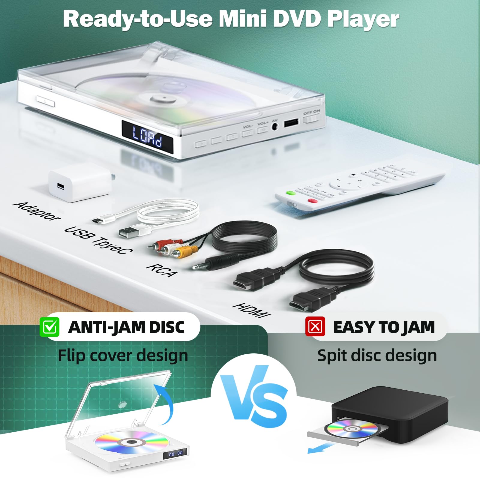 Mini reproductores de DVD para TV, admite toda la región, salida HDMI / RCA