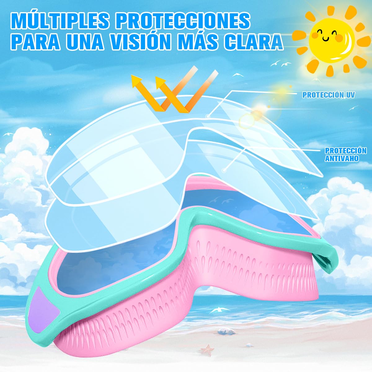 Gafas de Natación para Niños, Goggles para Niños, Gafas de Natación Antivaho y Antifugas, Anteojos de Natación Ajustables de Silicona, Protección UV, Adecuado para Niños y Niñas de 3 a 16 años