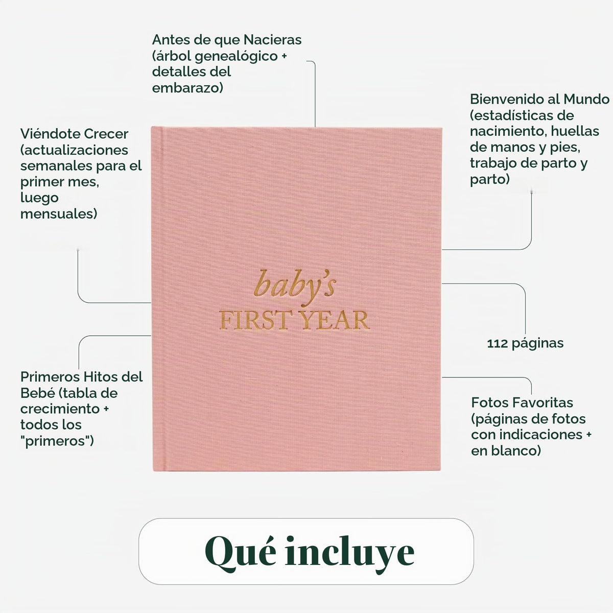 Libro de Bebé Duncan & Stone rosa polvorienta de Lino para Memoria de Primer Año