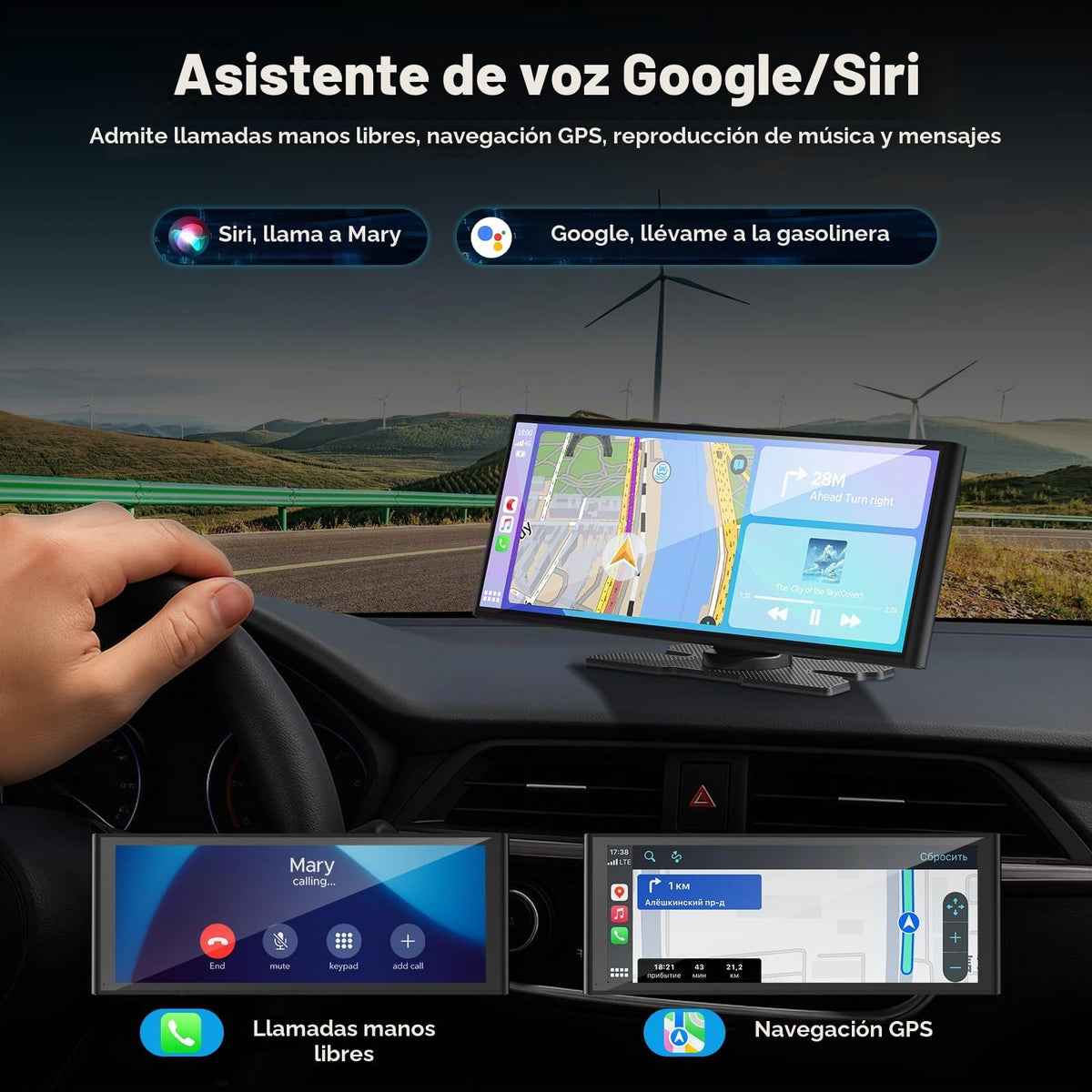 Visualización Carplay Volam 9.26 Pulgadas Negro con Cámara de Salpicadero 4K Compatible con Apple Carplay y Android Auto