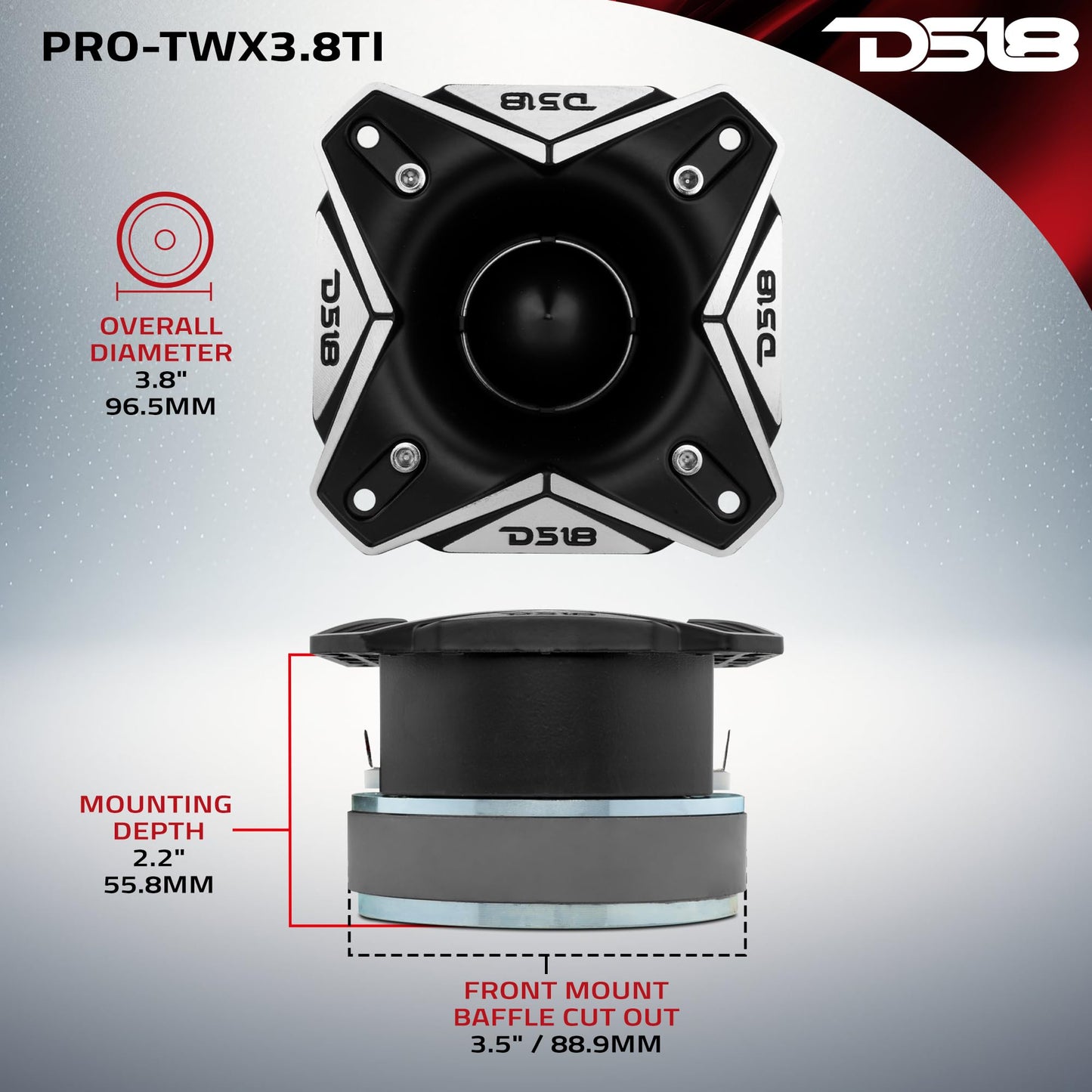 Altavoz Agudos DS18 3.8 Pulgadas con Bobina de Titanio 500 Vatios Sistema de Sonido