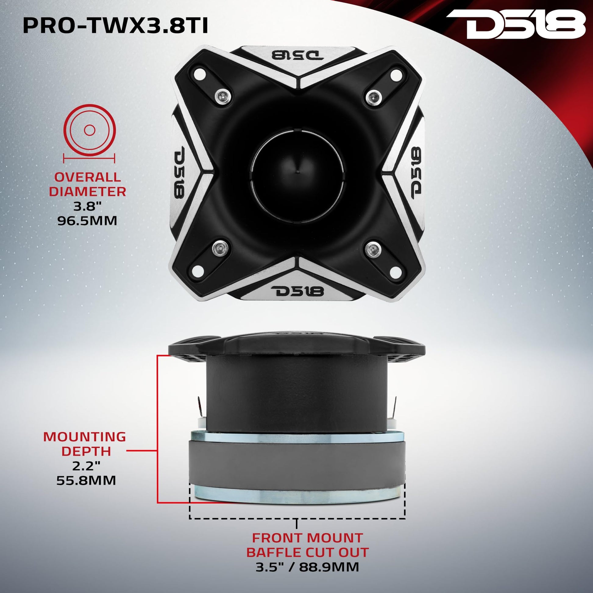 Altavoz Agudos DS18 3.8 Pulgadas con Bobina de Titanio 500 Vatios Sistema de Sonido