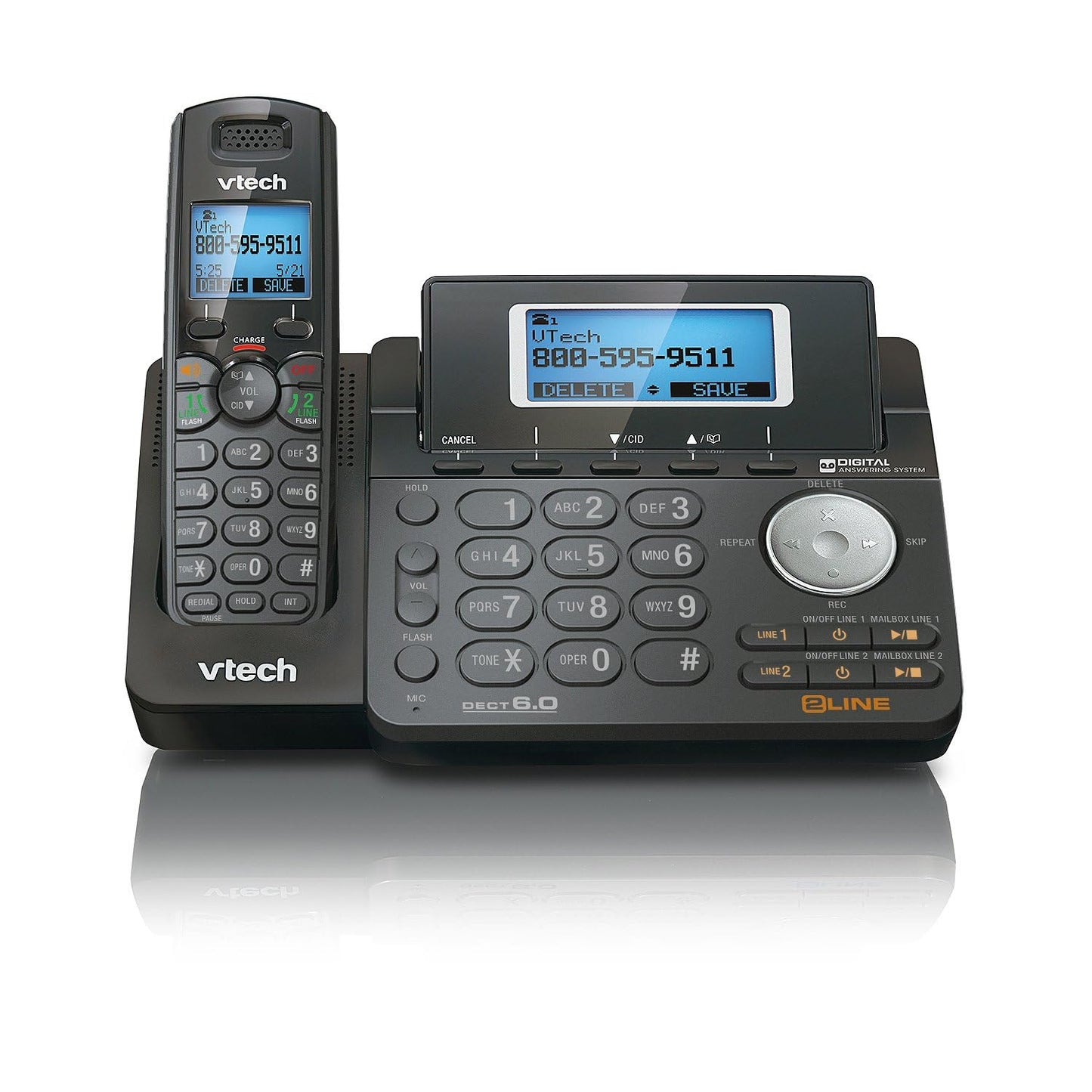 VTech DS6151-11 DECT 6.0 - Teléfono inalámbrico (2 líneas), Negro, 3 Auriculares