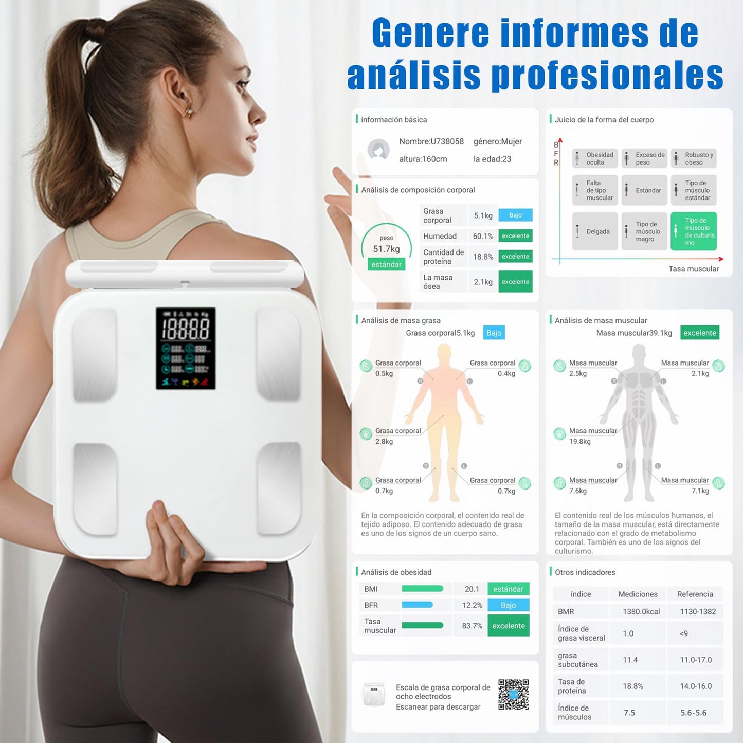 EDWINAYY Báscula Inteligente 8 Electrodos - Analizador Corporal Bluetooth con Bioimpedancia | Mide Grasa/Músculo/Hueso