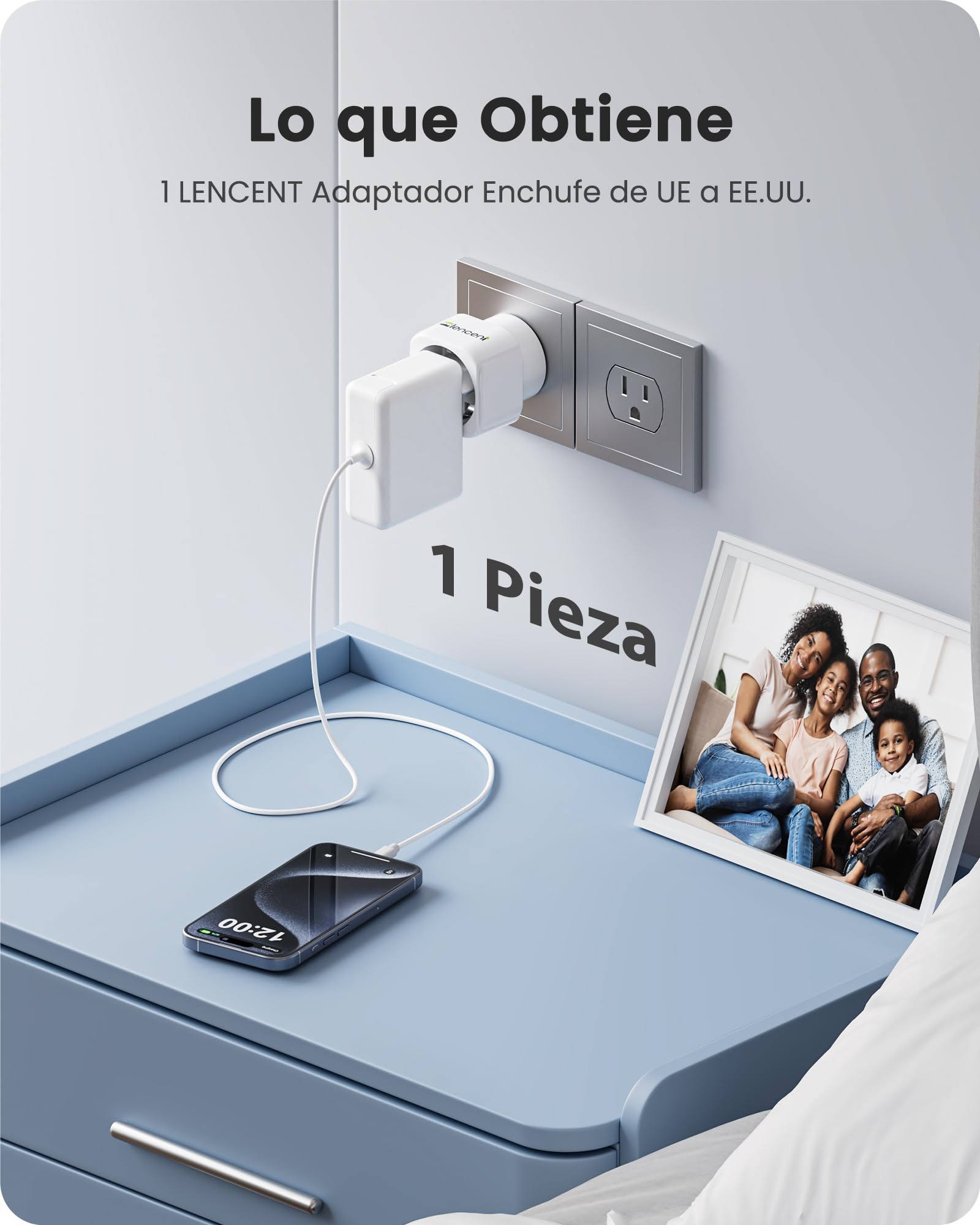 LENCENT Adaptador de Enchufe de Europa a EE.UU, Adaptador Europeo a Americano, Clavija Europea a Americana, Convertidor de Enchufe de Viaje de Europa a EE. UU. Mexico Colombia Canada, 1 Paquete