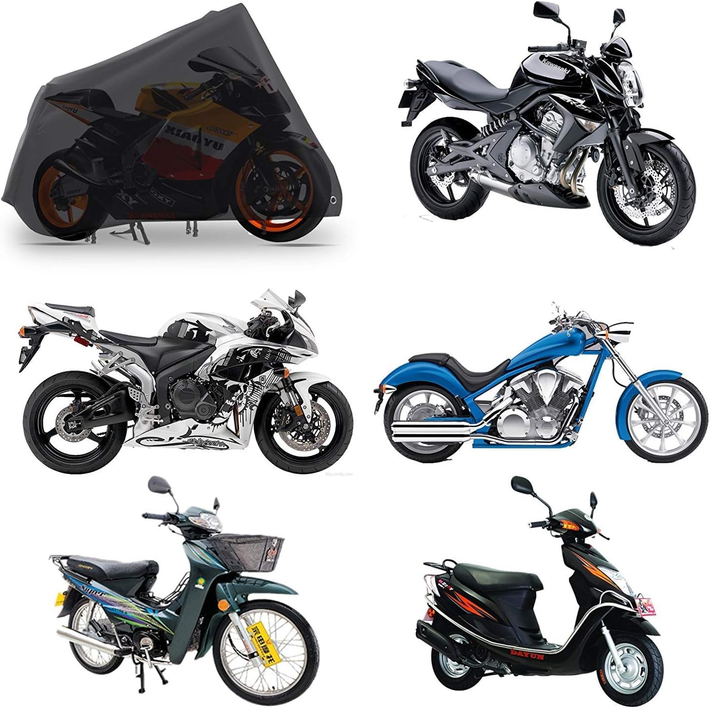 DAHAN Cubierta Impermeable para Motocicletas, Protección contra el Polvo, Universal Weather Calidad Impermeable Sol Protección, Motocicletas Vehículo Cubierta de la Motocicleta con Lock-Holes