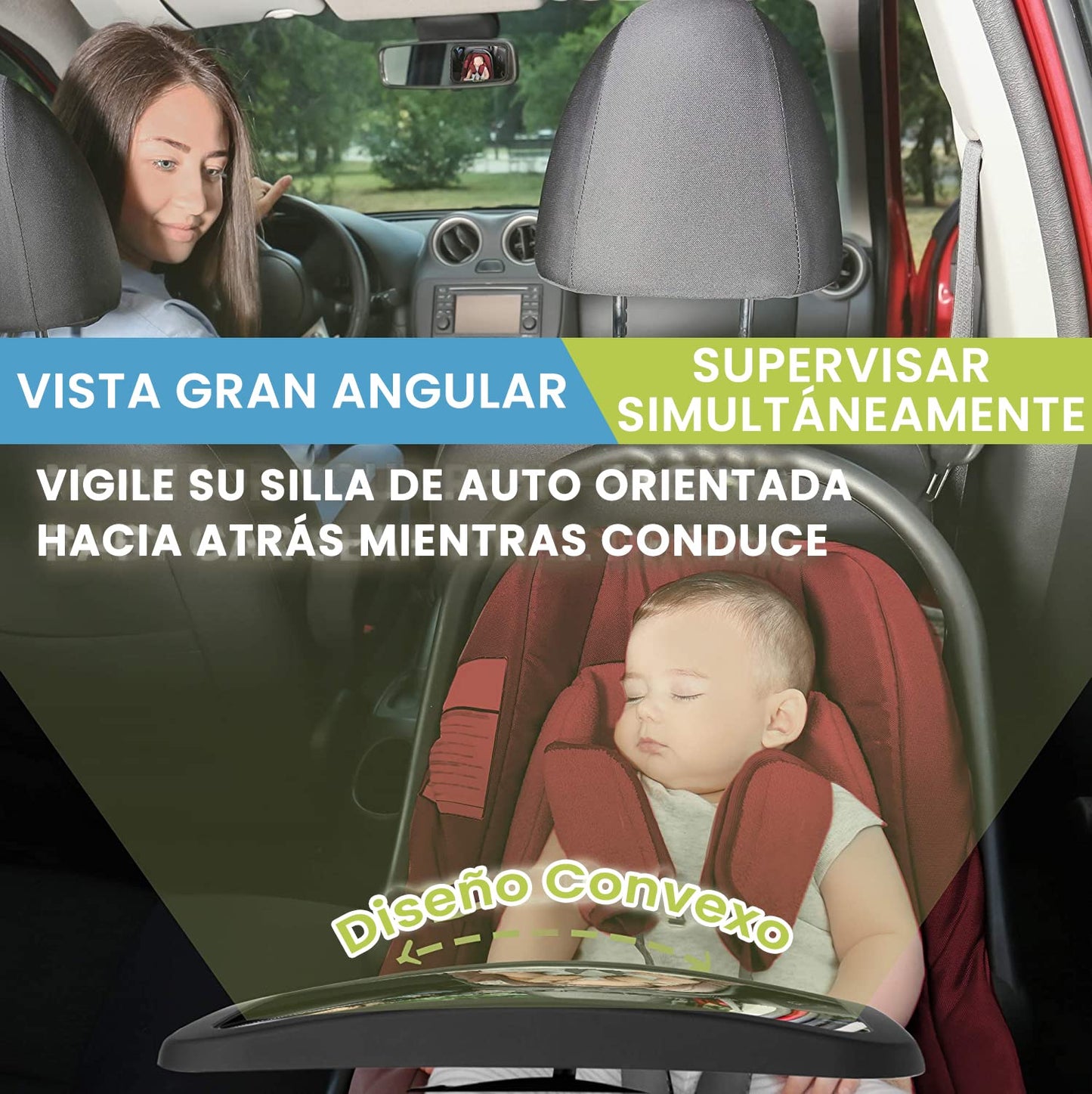 Espejo Bebé Coche - Espejo Asiento Coche Espejo Grande de Seguridad para Niños en Sentido Contrario a la Marcha | Amplia Visión | Inastillable | Rotación de 360° Espejo de Observación para Bebé