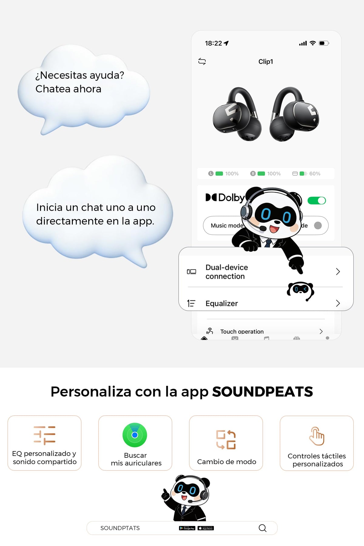 Audífonos Inalámbricos SoundPEATS Bluetooth 6.0 Negro Oscuro Open Ear