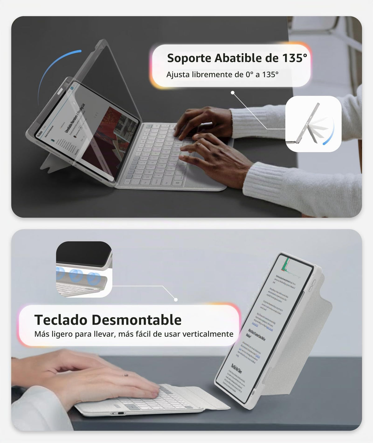 Funda con Teclado EIP Blanco Magnético Desmontable para iPad Pro de 13 Pulgadas