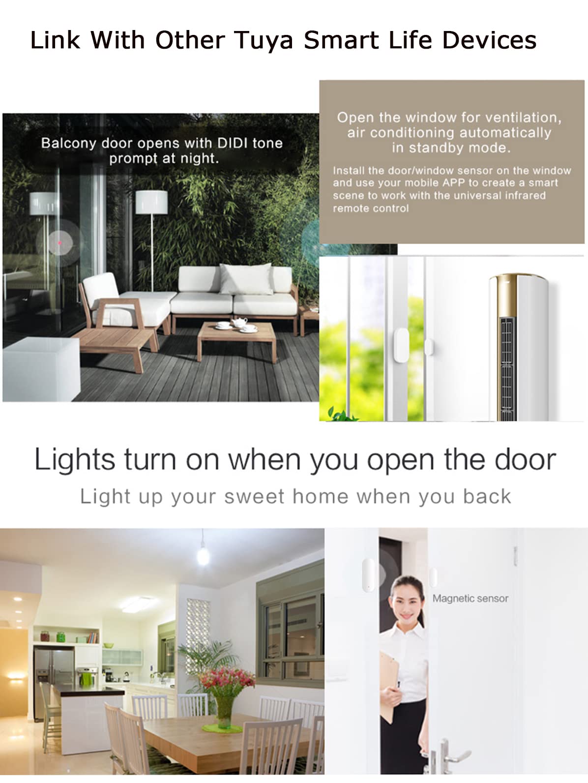 Sensor de Puerta WiFi Tuya Blanco Inteligente para Seguridad en el Hogar y Negocios
