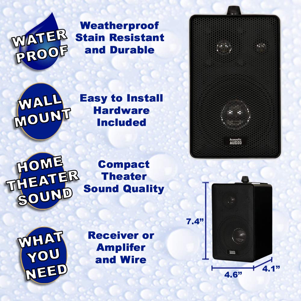 Acoustic Audio 251B Indoor/Outdoor Bocinas (Black, 2)