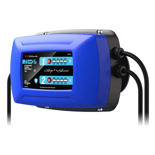 Schumacher Electric Ship 'n Shore Cargador y mantenedor de batería de coche de dos bancos a bordo de 15 A, solución 2 en 1, carga secuencial, para baterías de deportes de potencia, automoción y marina