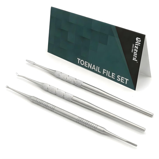 Blizzard Kit Pedicura Profesional 3 Piezas - Herramientas para Uñas Encarnadas y Delicadas - Utensilios de Acero Inoxidable Podología Lima Metálica Sonda Elevador Limpiador Cuidado de Pies Premium