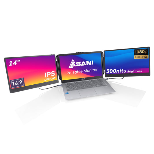 Monitor Portátil Asani 14 Pulgadas Full HD Triple Visualización para Portátiles 13-17 Pulgadas IPS