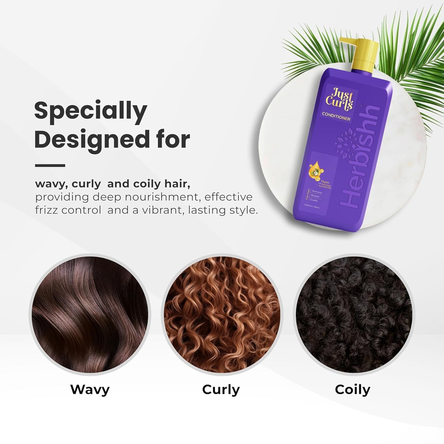 Acondicionador Just Curls con aceite de aguacate Acondicionador nutritivo para cabello rizado Fórmula que realza los rizos Repara el cabello dañado y controla el frizz Vegano y sin parabenos (16,91 fl.oz)