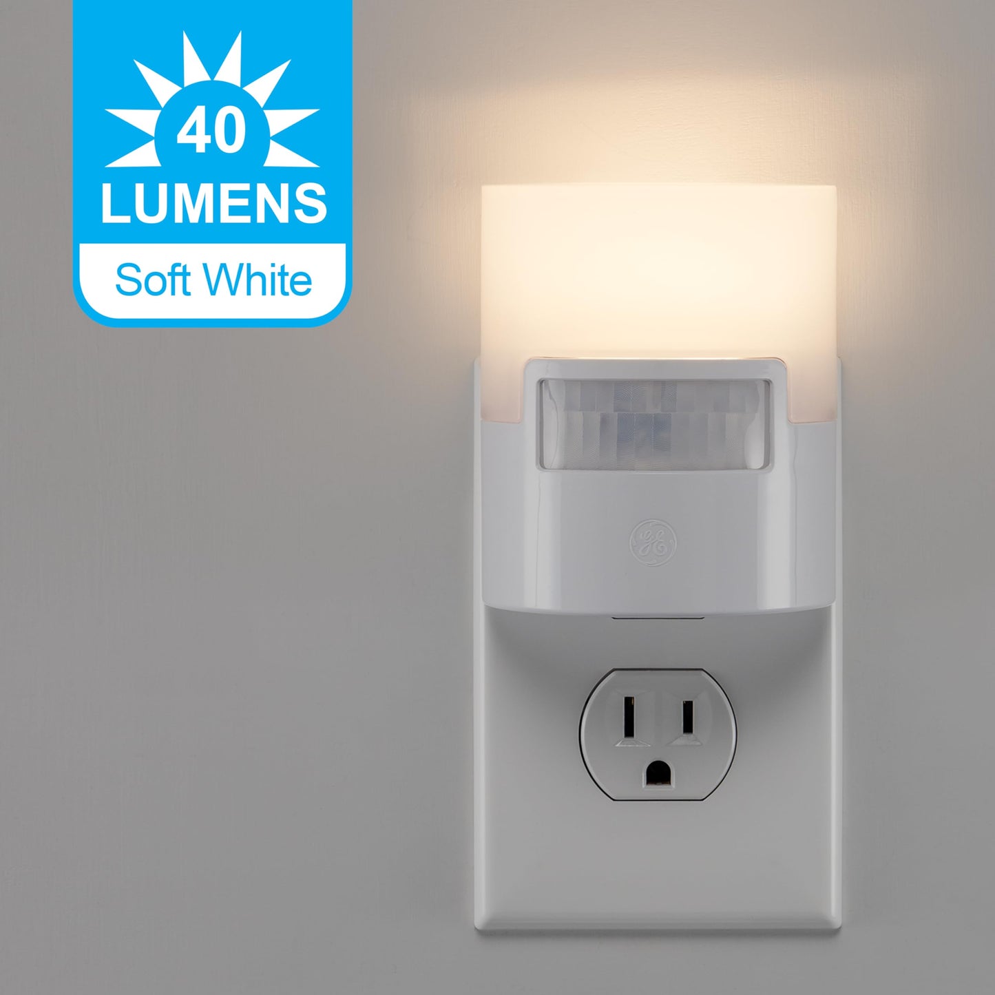 GE Enbrighten Luz De Noche Led Enchufable Con Sensor De Movimiento 1 Pieza 40 Lúmenes Blanco Suave Certificacion UL Ideal Para Dormitorio Guardería Baño Oficina Escaleras 12201