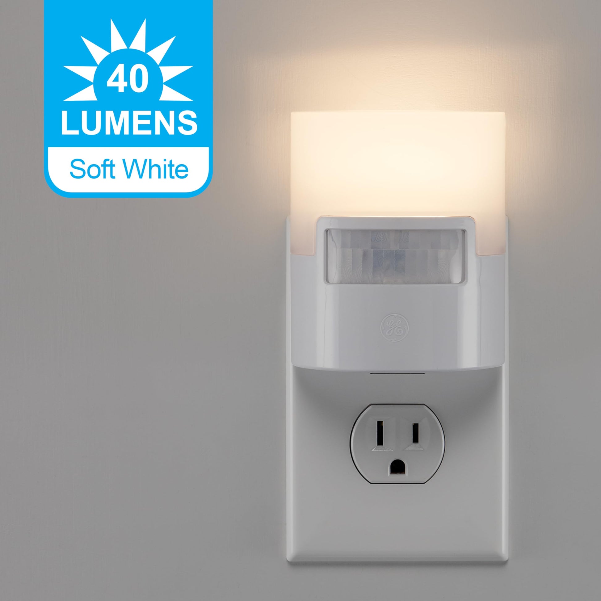 GE Enbrighten Luz De Noche Led Enchufable Con Sensor De Movimiento 1 Pieza 40 Lúmenes Blanco Suave Certificacion UL Ideal Para Dormitorio Guardería Baño Oficina Escaleras 12201