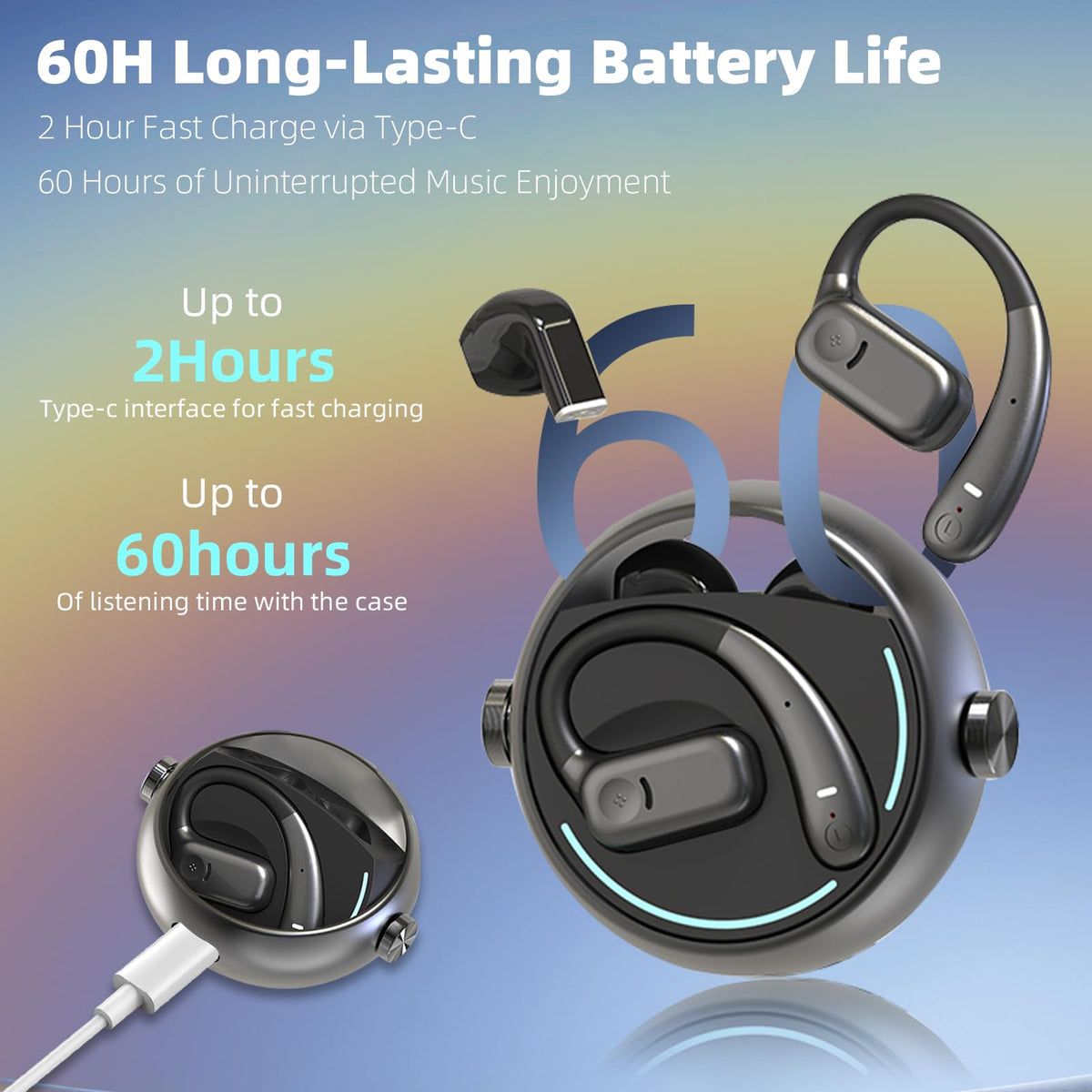 Auriculares Bluetooth 5.4 Inalámbricos xzqioue Negros con Cancelación de Ruido y Control Táctil