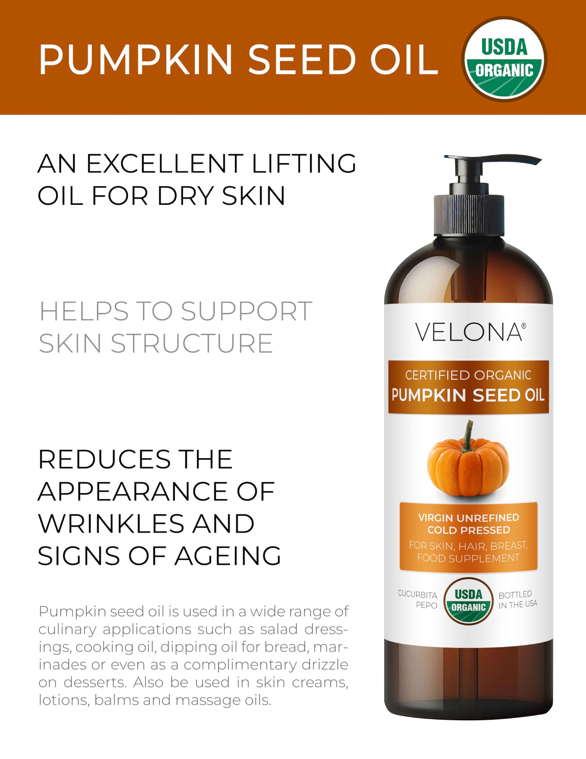 Pumpkin Seed Oil UNREFINED Organic Carrier Cold Pressed Virgin RAW VELONA (8oz)