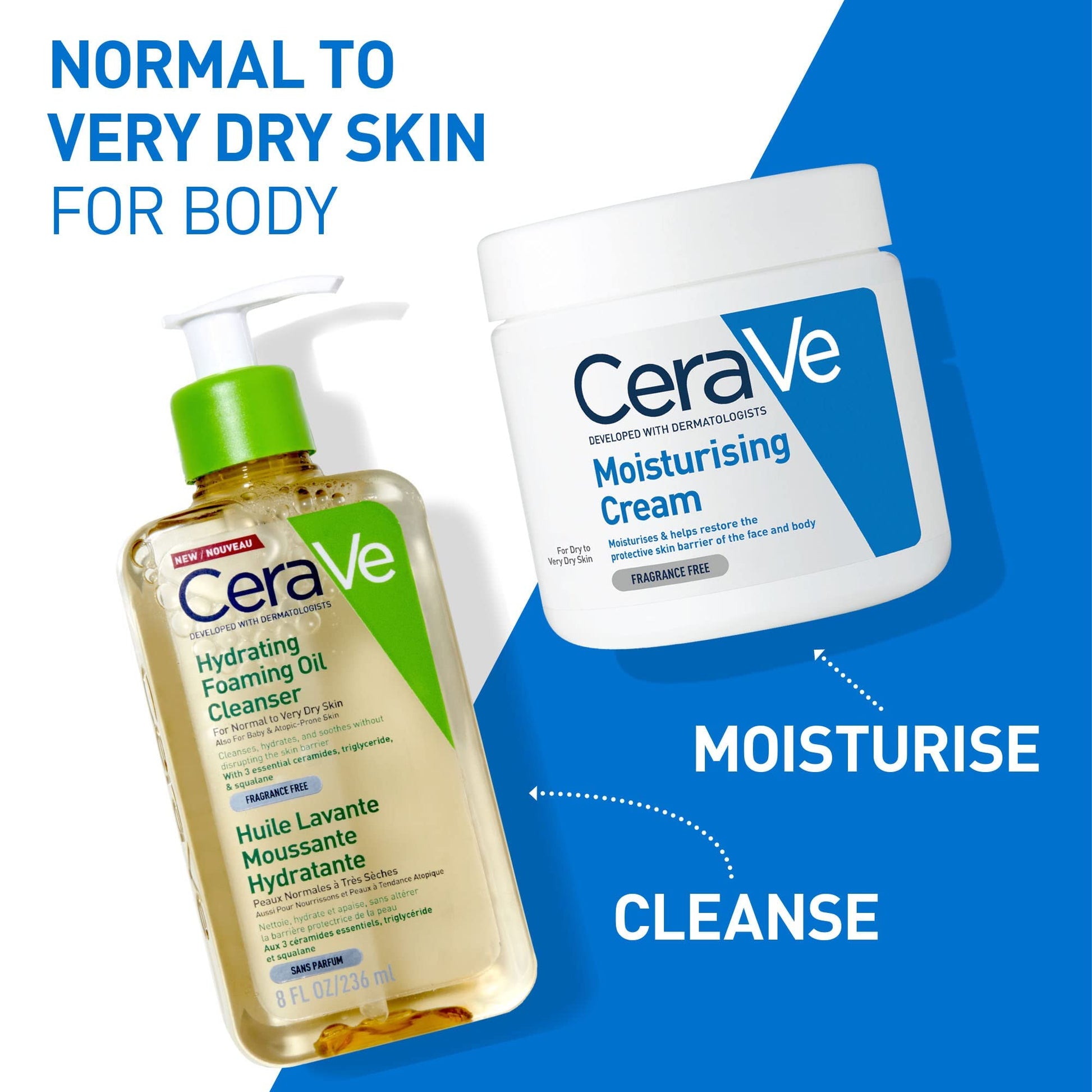 Cerave Hydrating Oil Cleanser Normal to Dry Skin 473 ml + Gel Limpiador Espumoso |473ml| Limpiador diario para piel mixta, grasa o con acné | Libre de fragancia