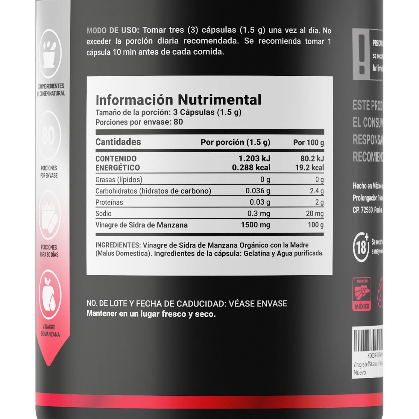 B Life Company Vinagre de Manzana Orgánico La Madre 240 Cápsulas. Ingredientes naturales. Organic Apple Cider Vinegar Platinum B Life