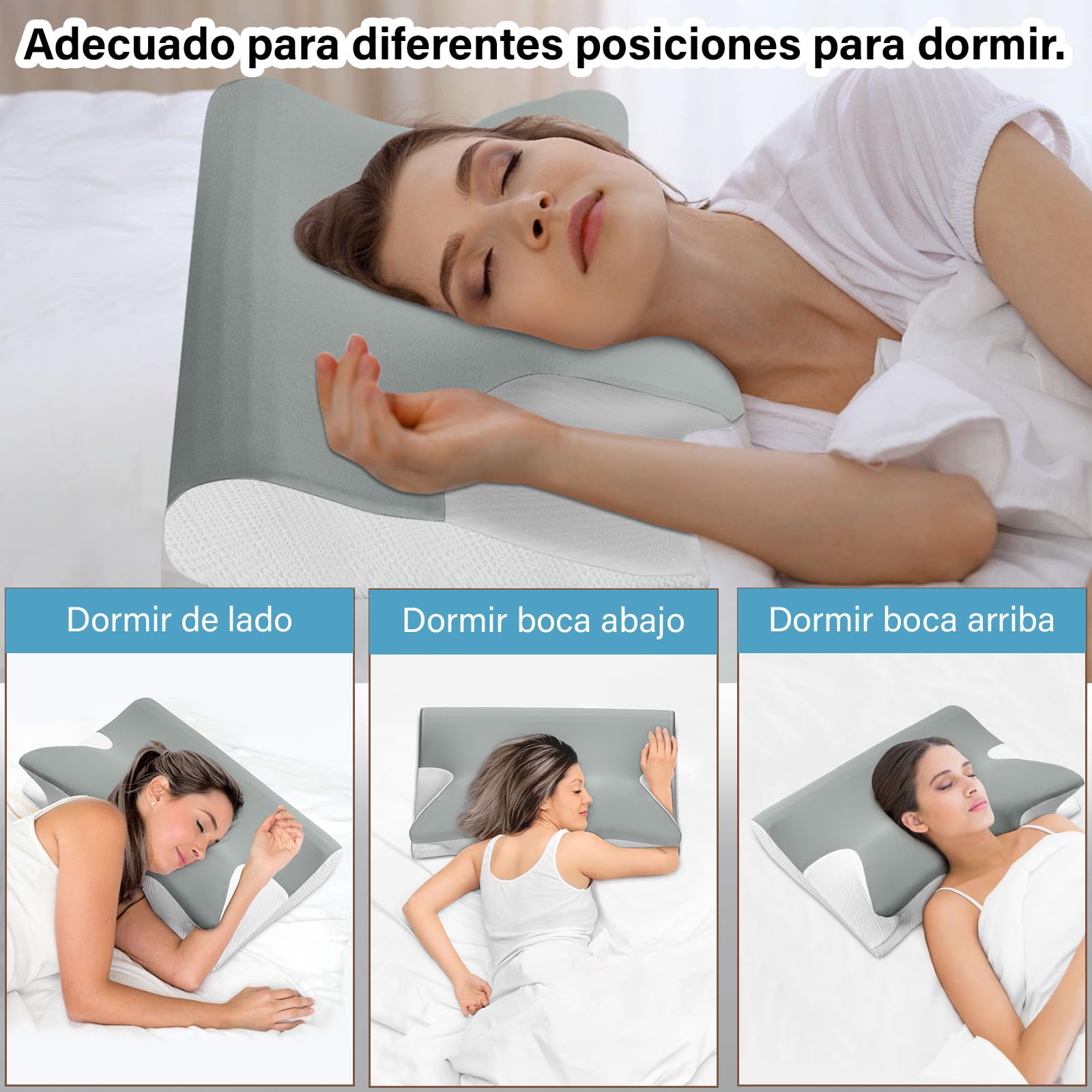 GALASALA Almohada Memory Foam, Almohada Cervical para Aliviar el Dolor de Cuello, Almohada Ortopédica Ergonómica para Boca Arriba, Personas Que Dormir de Lado o Boca Abajo, con Fundas de Almohada