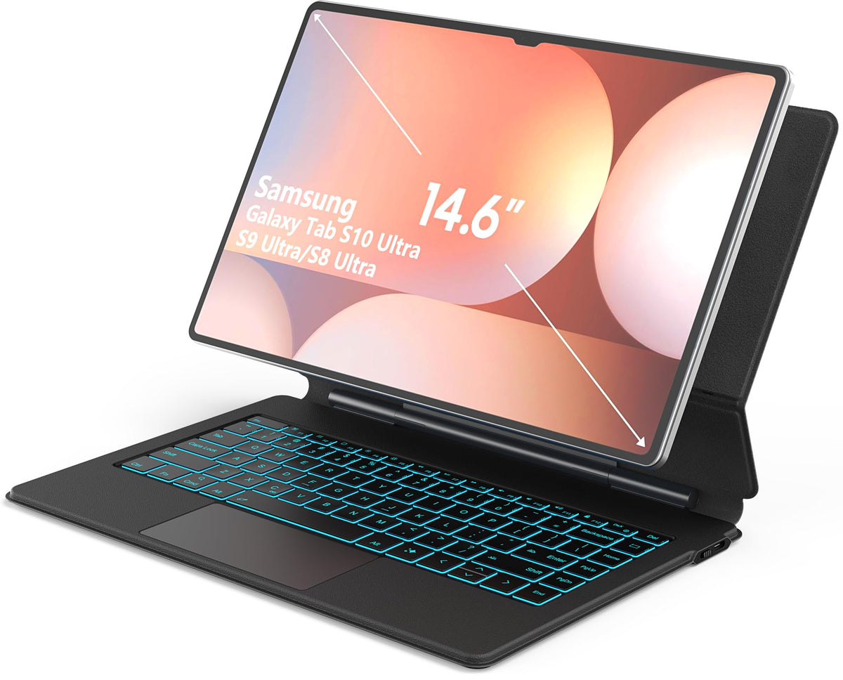 Funda Teclado Samsung Galaxy Tab S10/S9/S8 Ultra Negro Soporte Magnético Flotante Retroiluminado 7 Colores