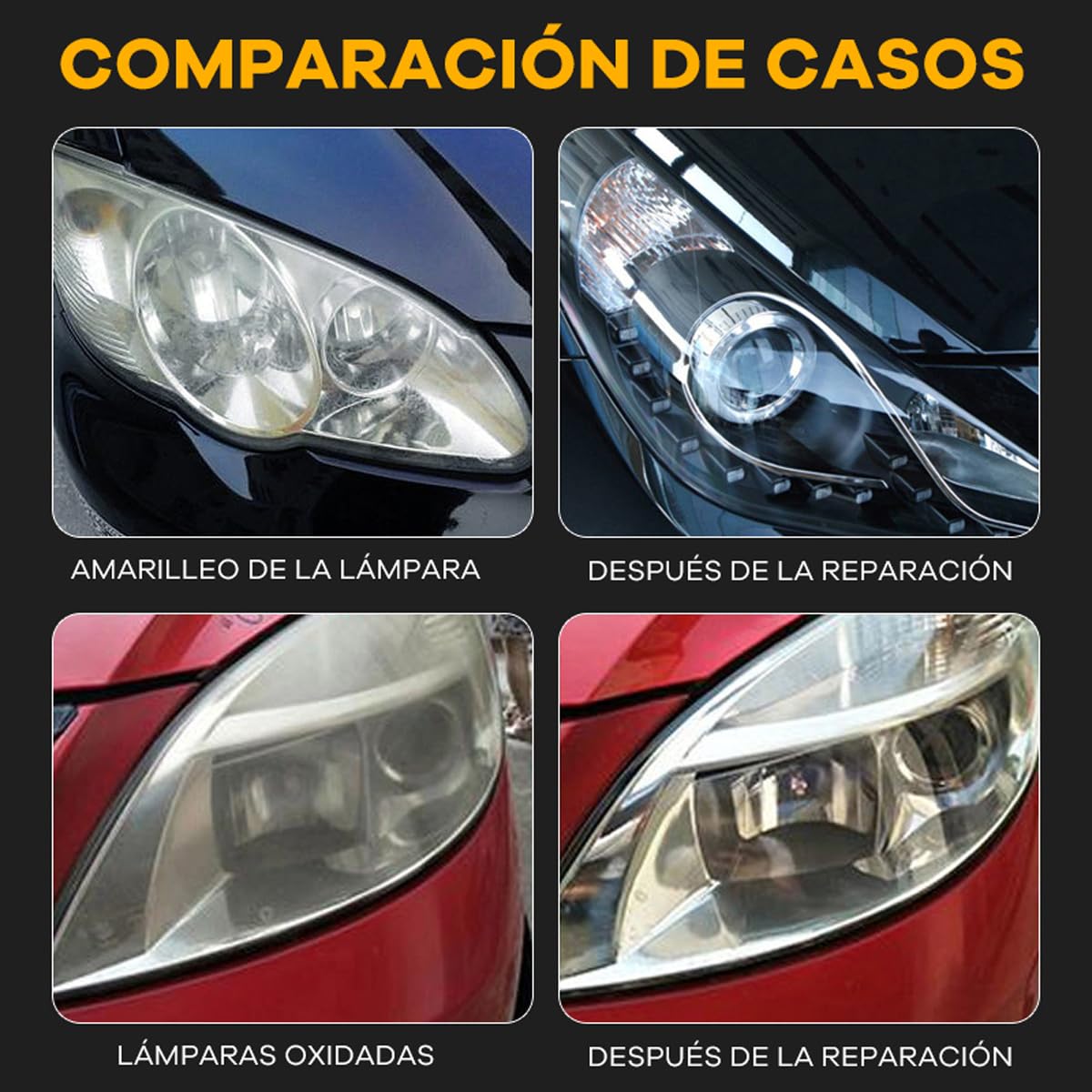 Kit de Restauración de Faros Delanteros de Coche, 600 ml de líquido para reparación de faros amarillento,Renovación de Arañazos de Lente con Vapor para Eliminar Amarilleo Rasguño Oxidación Neblina