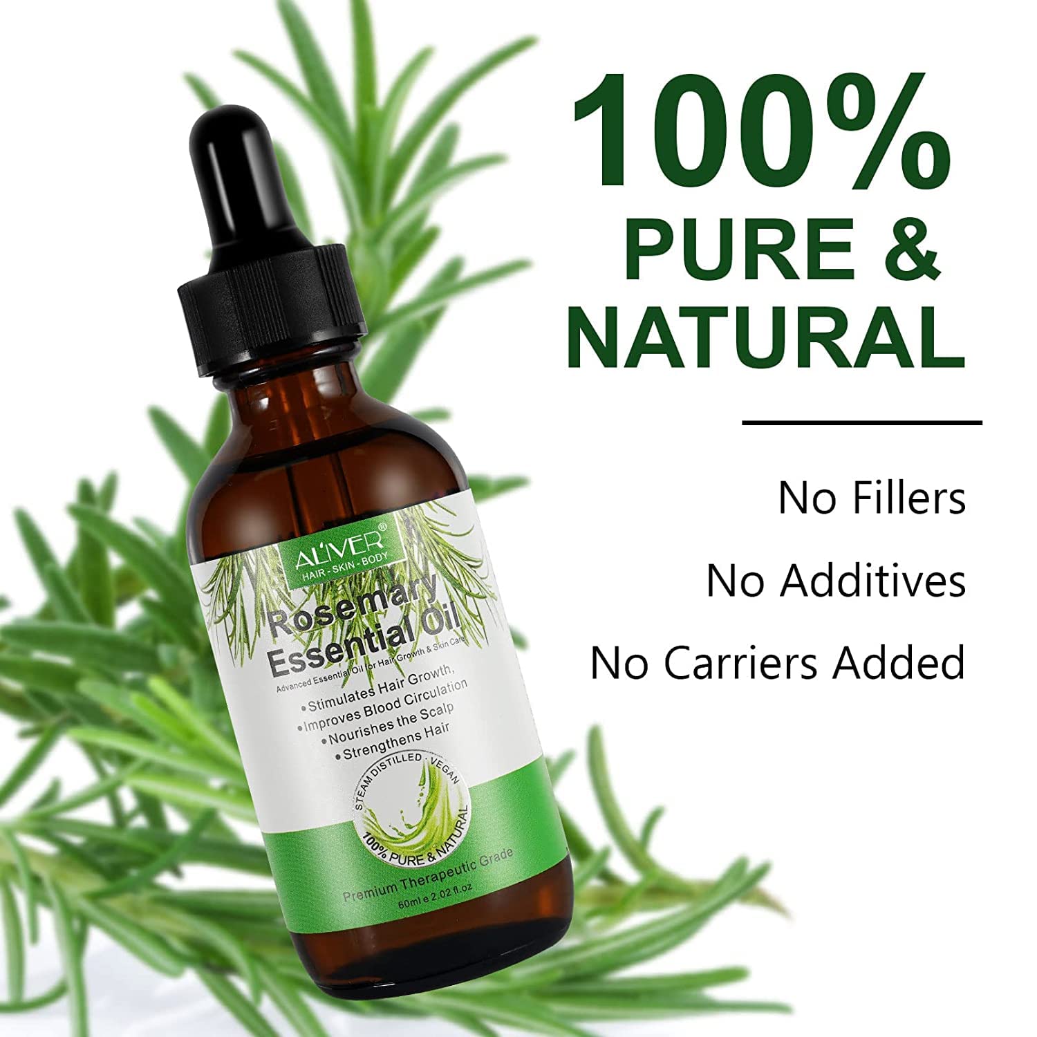 Hair Aceite Esencial Romero Aceite de Romero para Cuidado de la piel Crecimiento del Cabello Aceite Esencial de Aromaterapia Rosemary Oil Uso Difusore, Humidificador, Pieles Masajes o Cabello - 30 ml