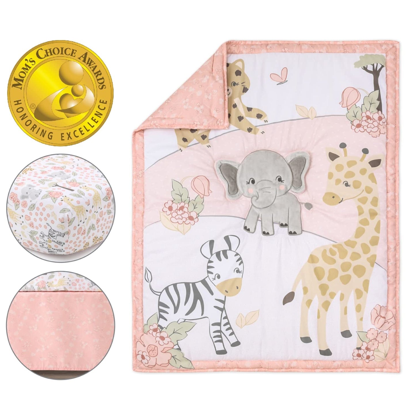 El juego de cama de 3 piezas para cuna The Peanutshell para niñas - Decoración de cama de recién nacida, bebé y niña con sábana ajustable para cuna, volante de polvo, edredón para cuna - Sueños más