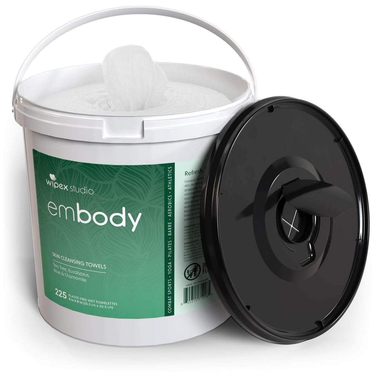 Toallitas de Yoga y Cuerpo Wipex Naturales, con Aceite de Árbol de Té y Eucalipto, Gruesas y Xtra-Gruesas, Seguras para Cara, Cuerpo y Superficies, Cubo de 225 Toallitas